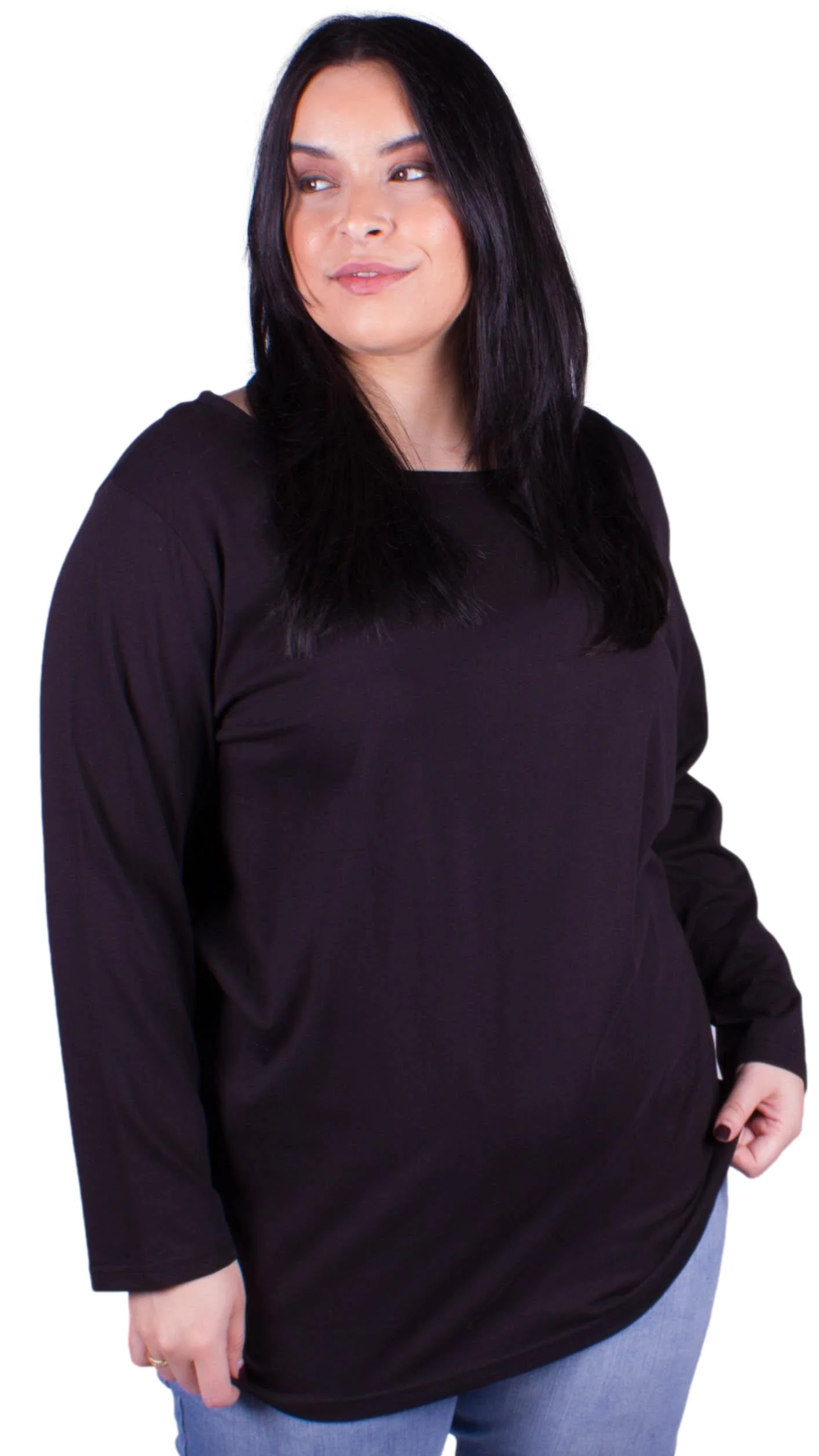 CurveWow Scoop Neck Long Sleeved Top Black - Image 2