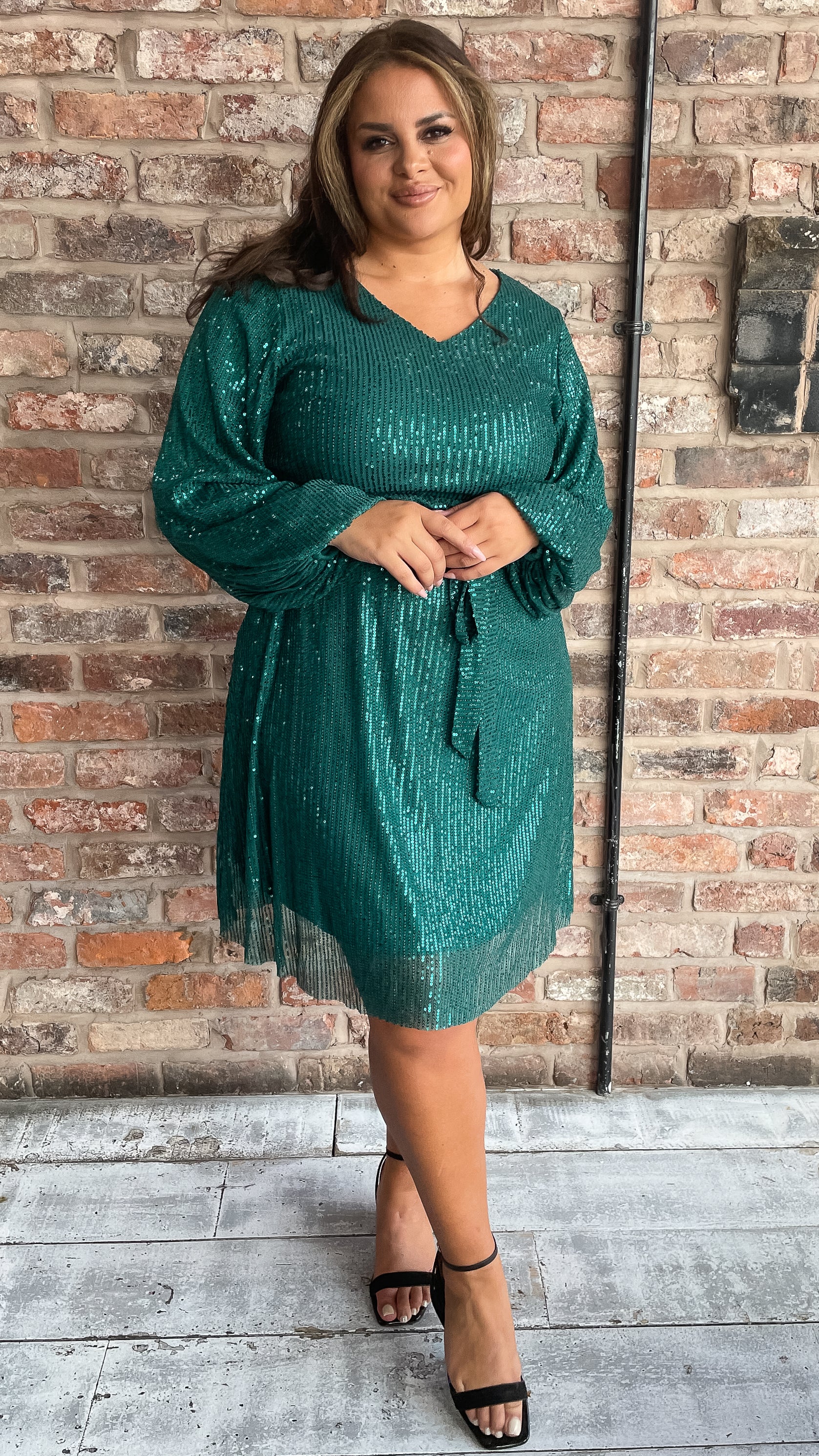 CurveWow Sequin Dress Bottle Green - Image 5