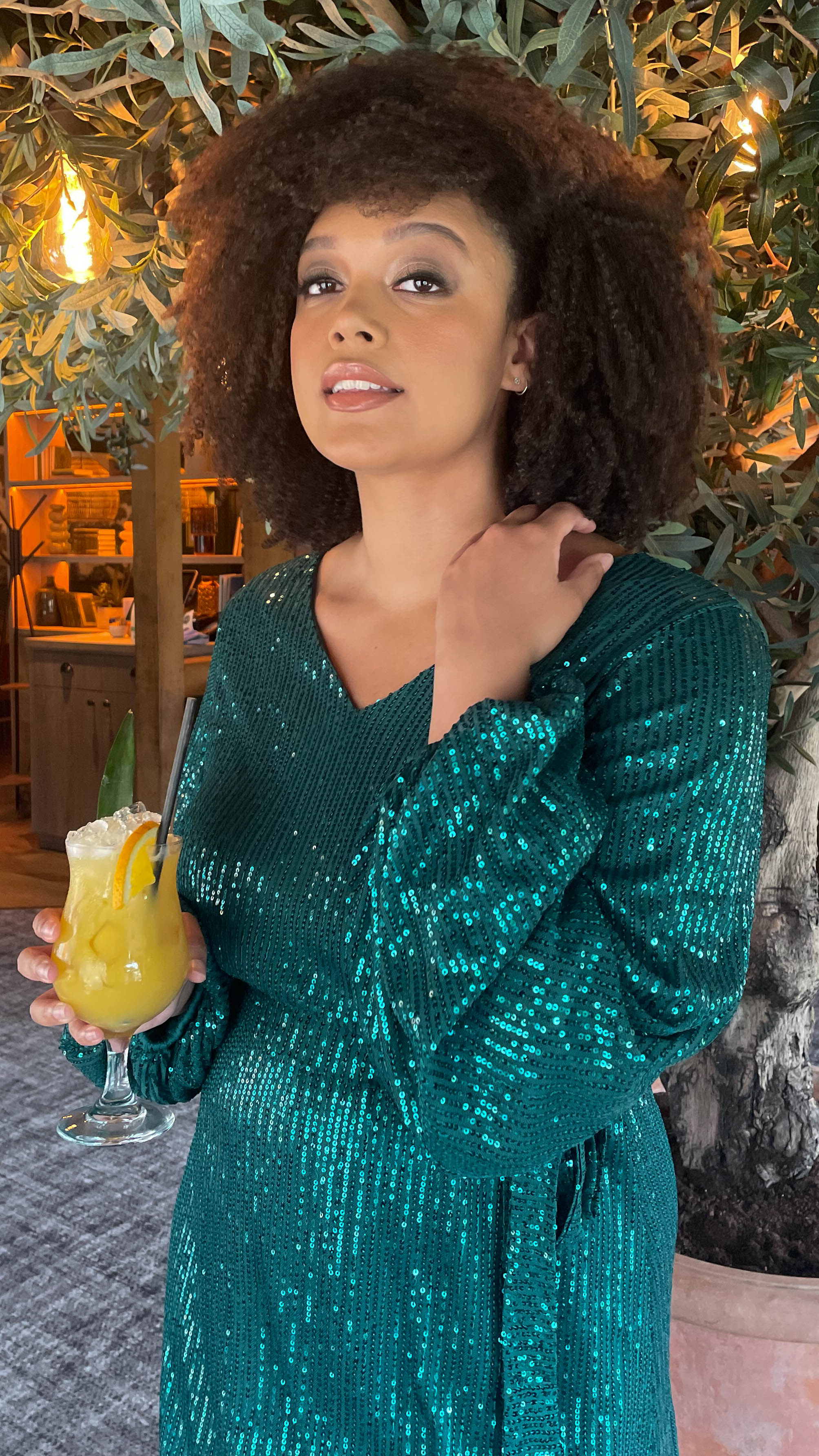 CurveWow Sequin Dress Bottle Green - Image 9
