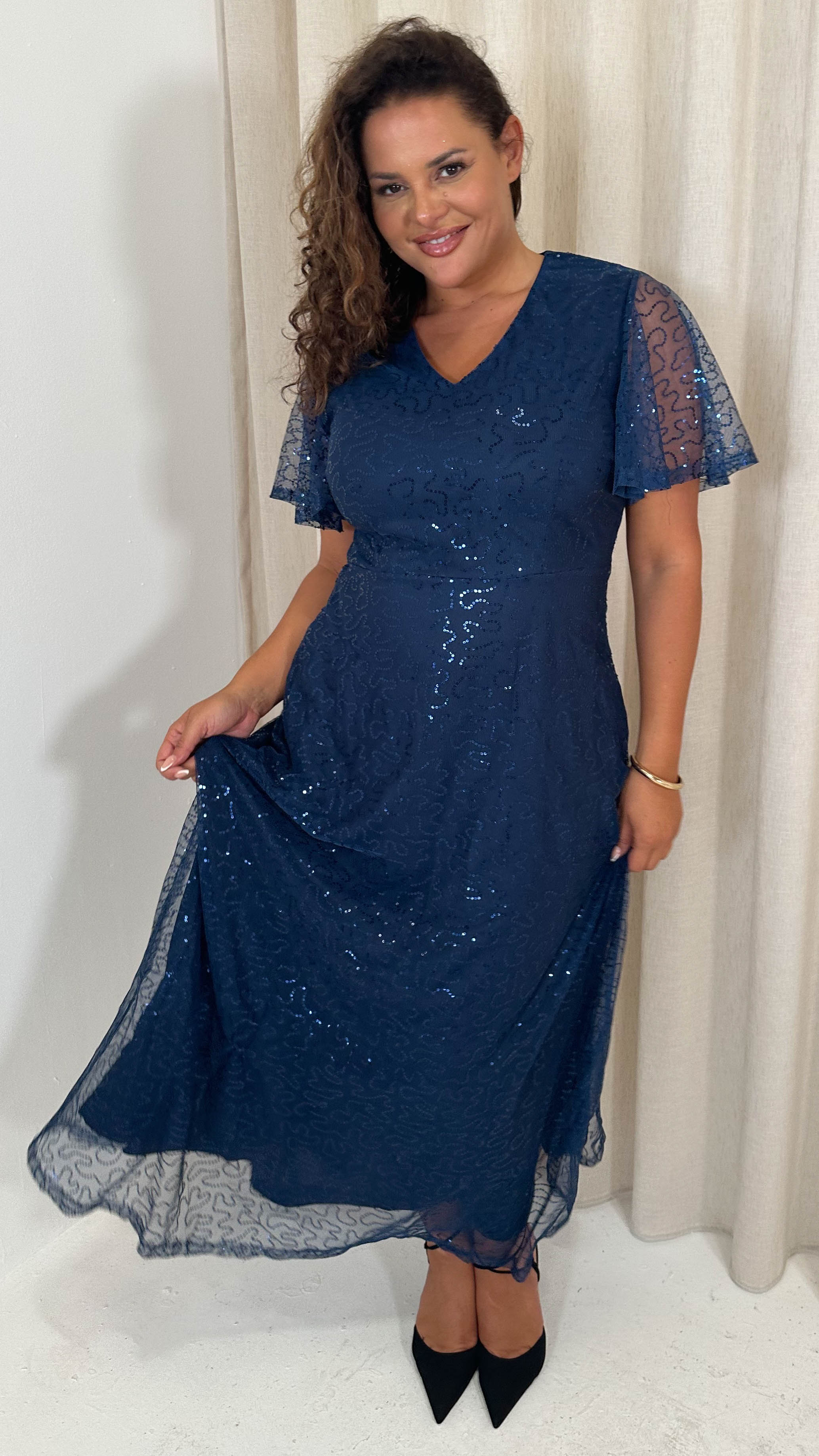 CurveWow Sequin Maxi Dress Navy - Image 3