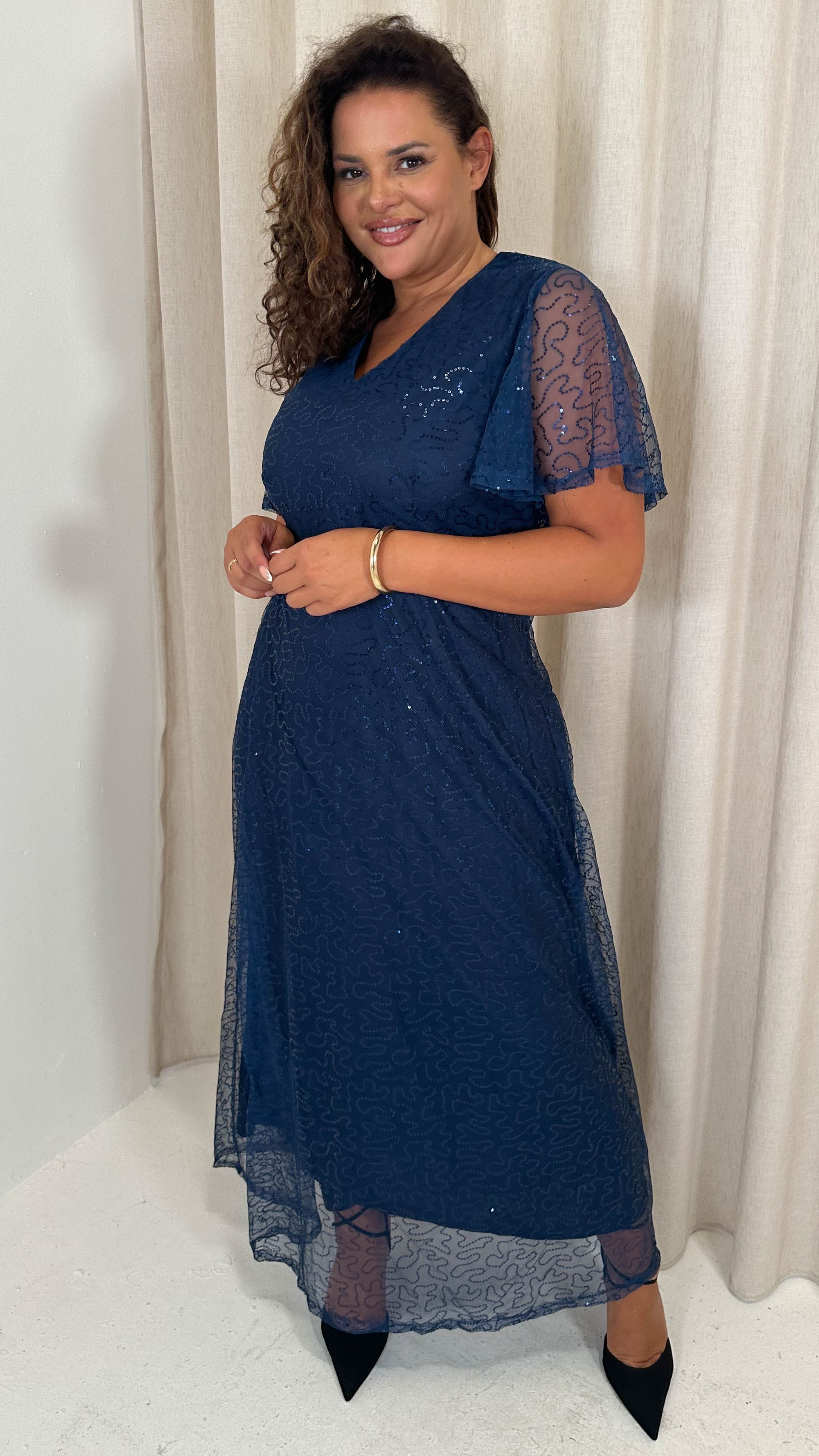 CurveWow Sequin Maxi Dress Navy - Image 4