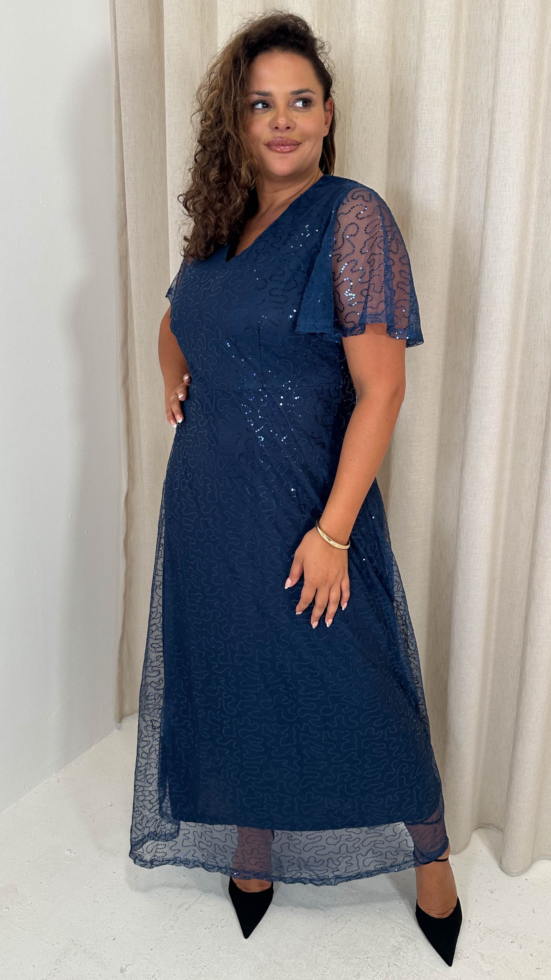 CurveWow Sequin Maxi Dress Navy - Image 5