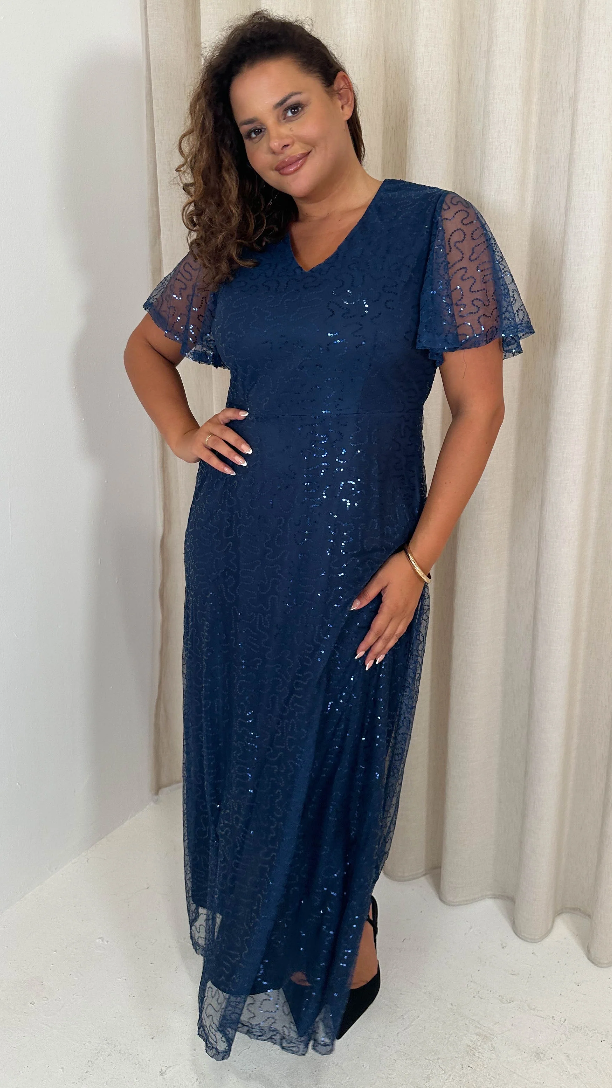 CurveWow Sequin Maxi Dress Navy - Image 6