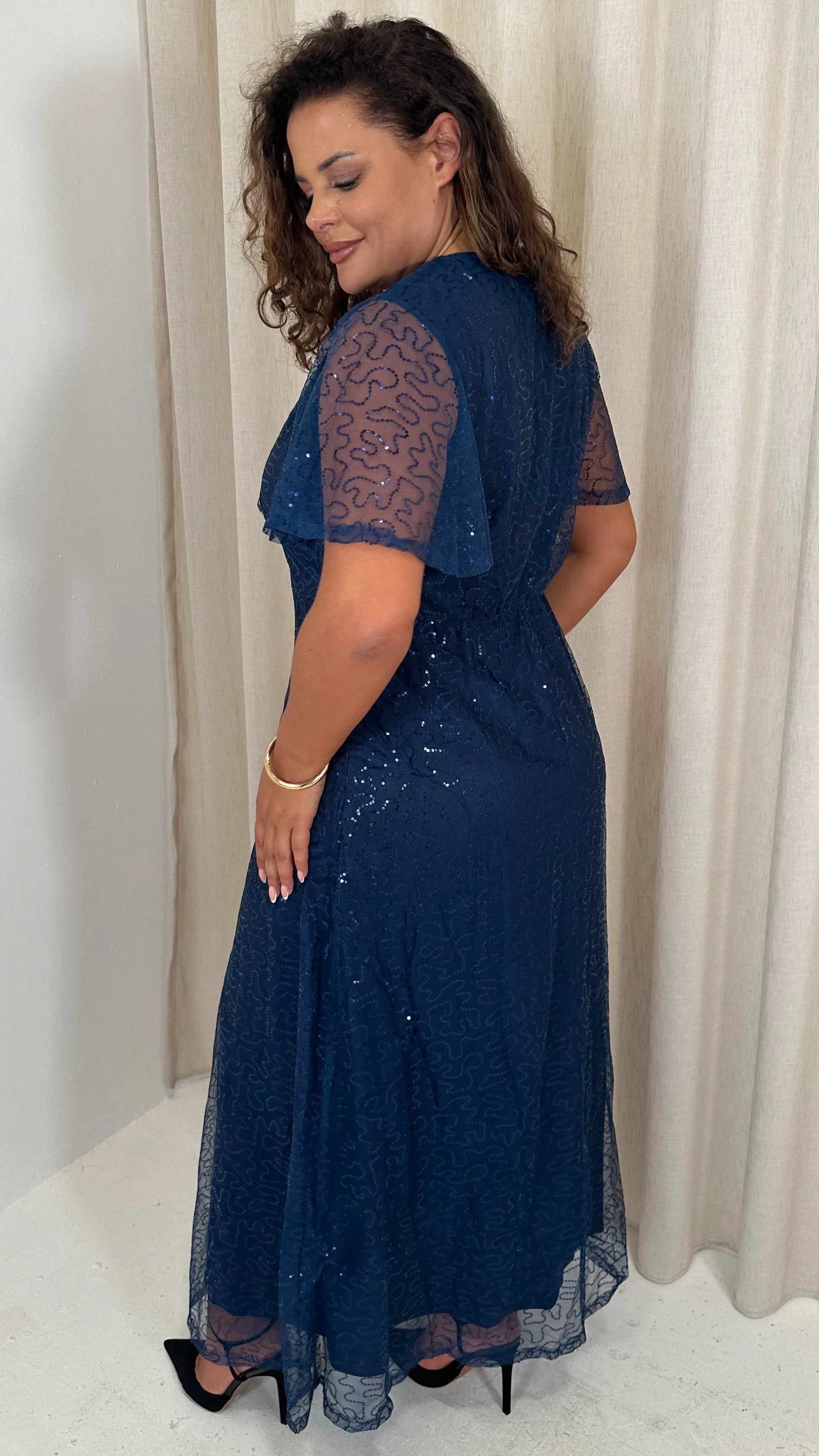 CurveWow Sequin Maxi Dress Navy - Image 7