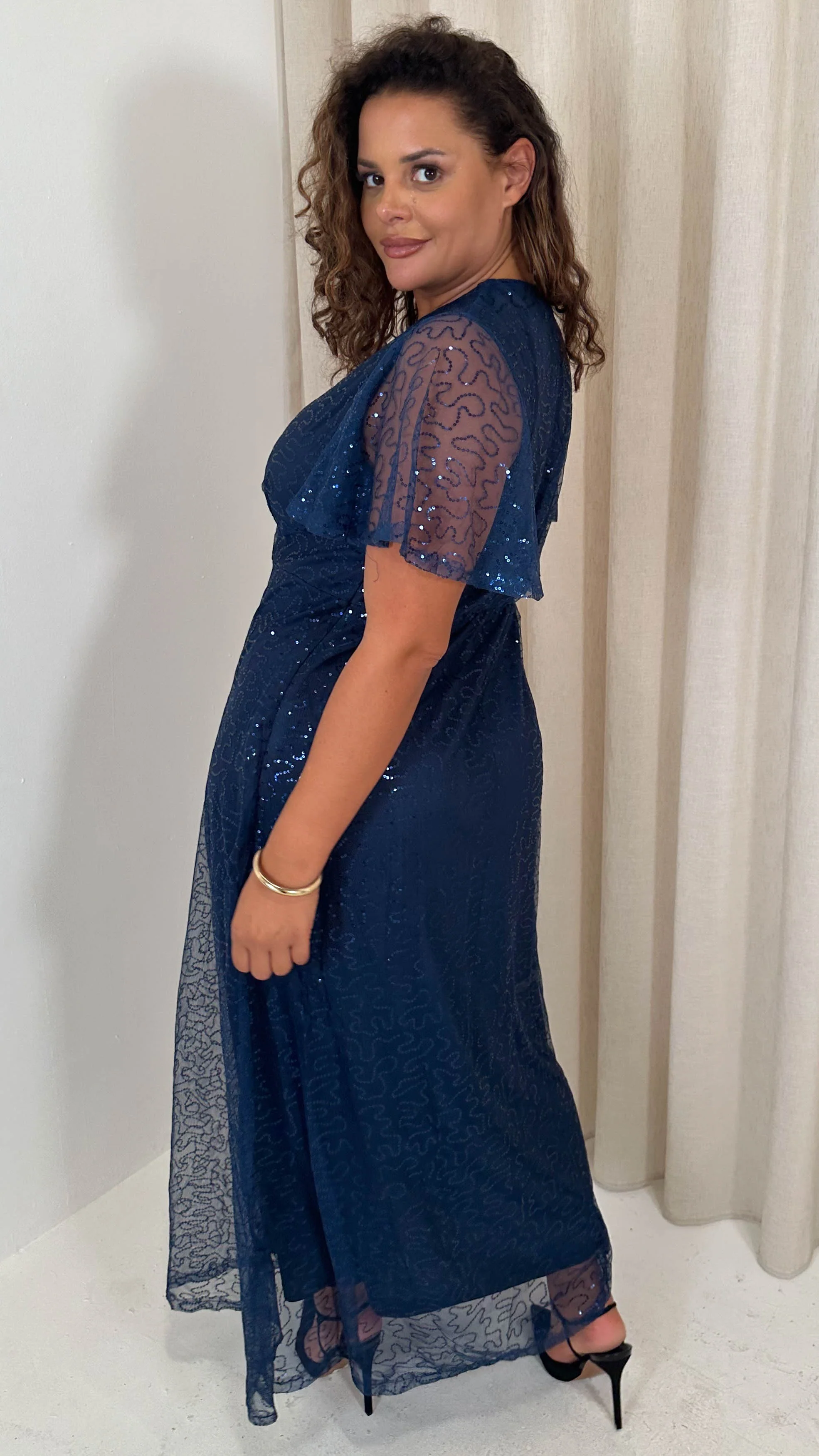 CurveWow Sequin Maxi Dress Navy - Image 8