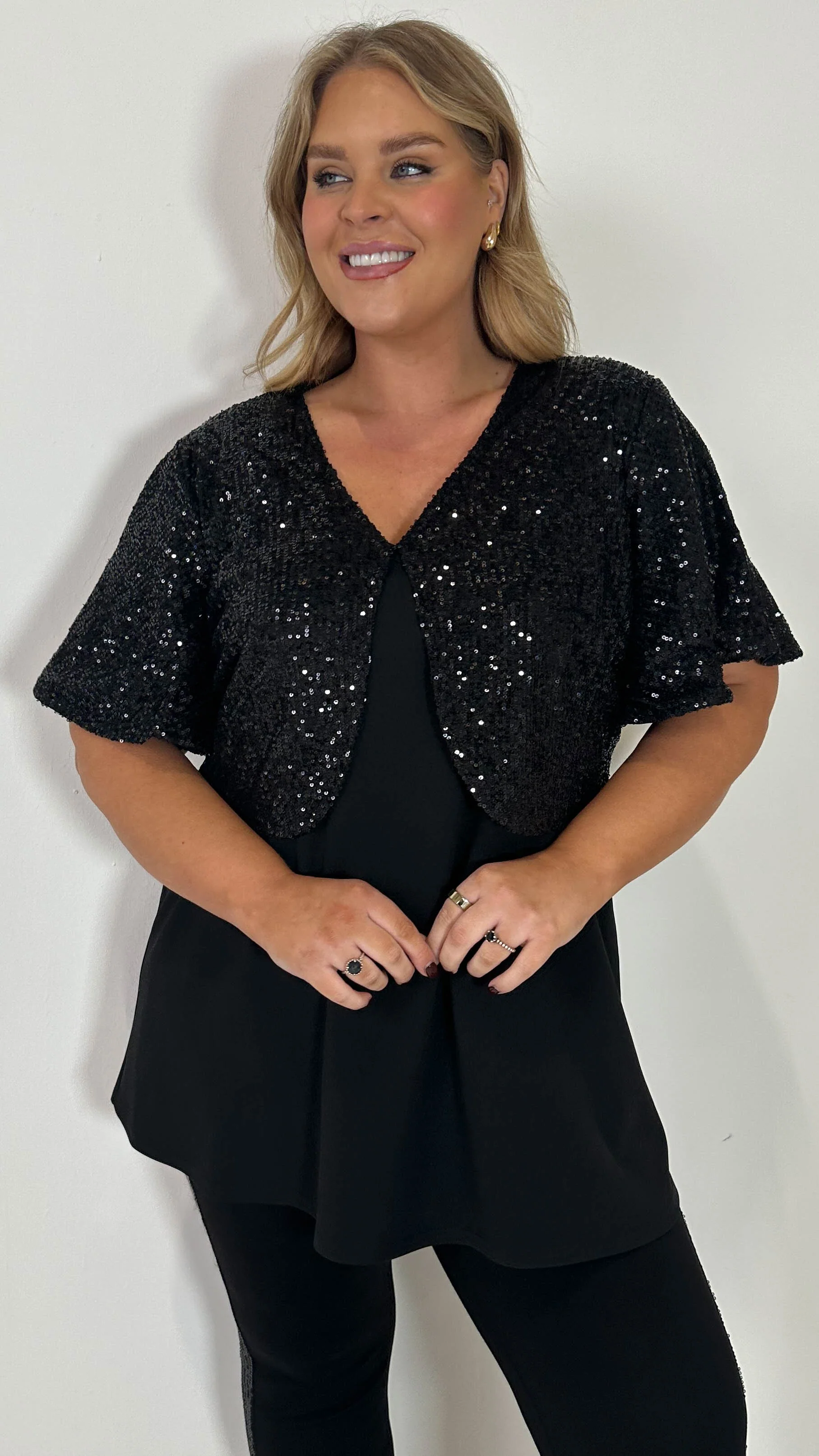 CurveWow Sequin Shrug Black - Image 3