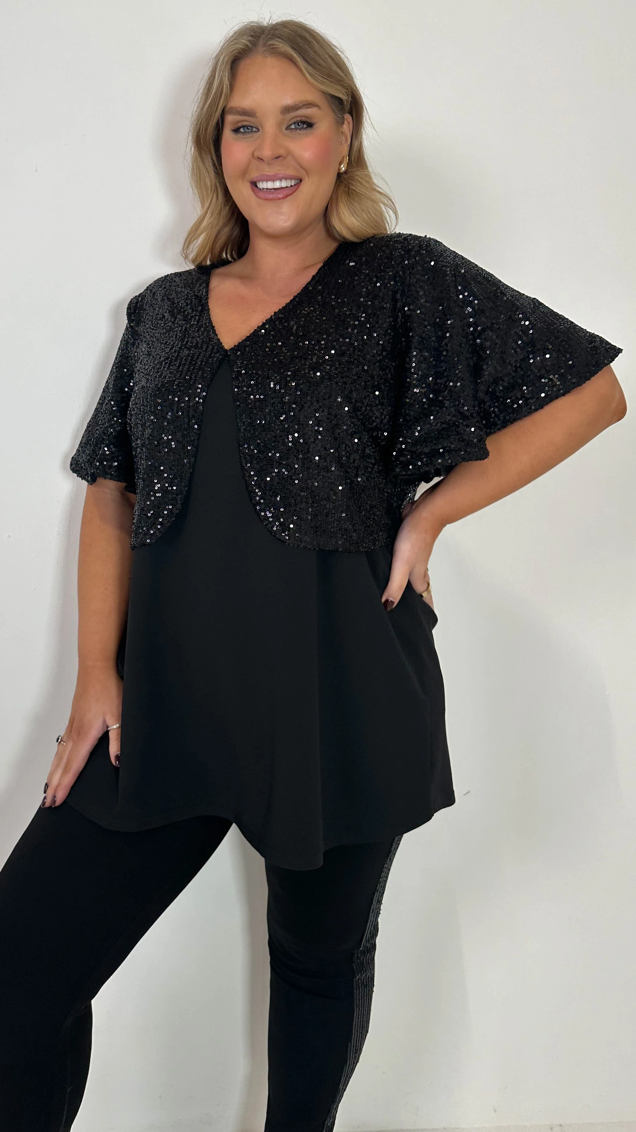 CurveWow Sequin Shrug Black - Image 4