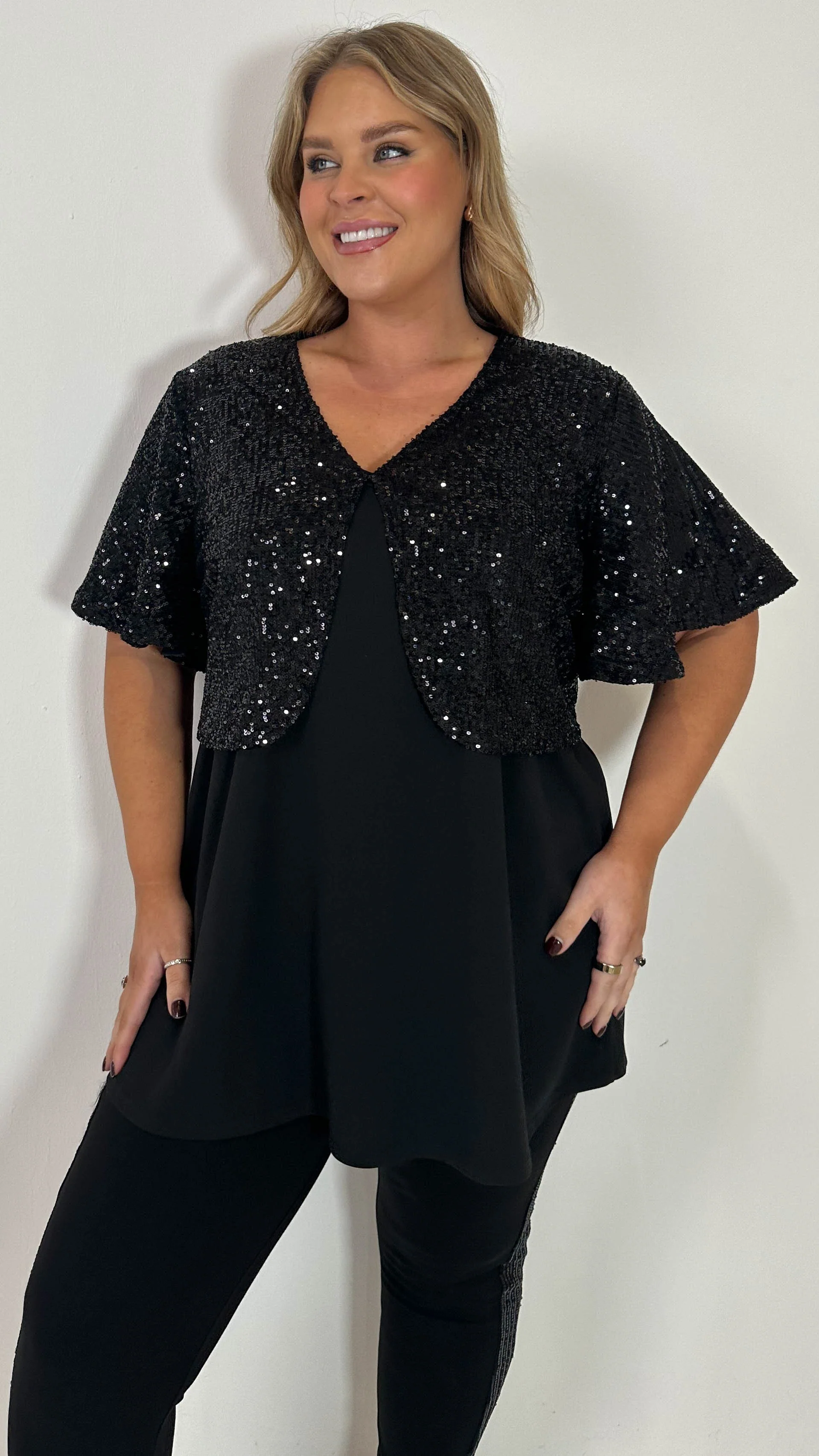 CurveWow Sequin Shrug Black - Image 7