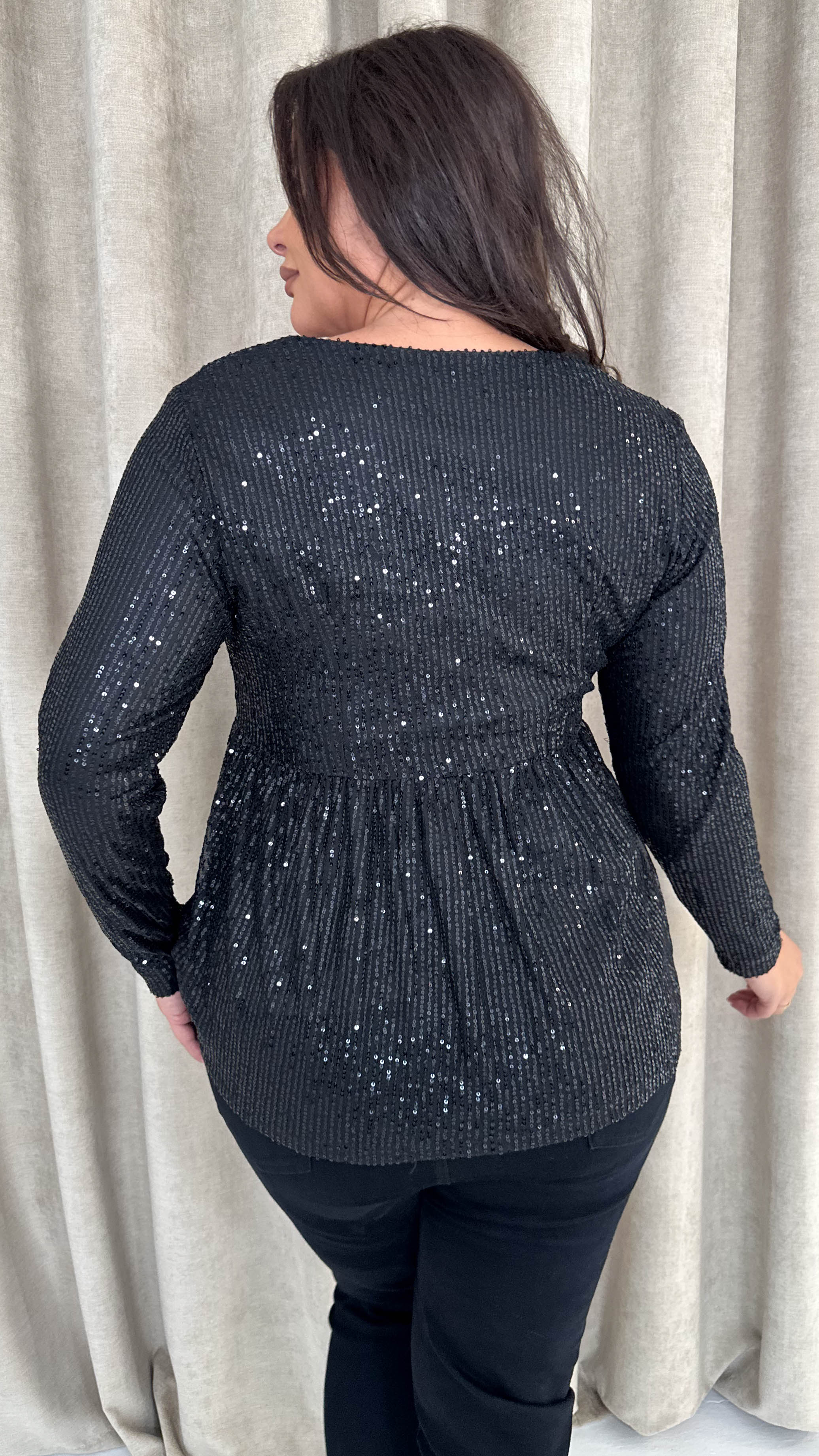 CurveWow Sequin Sweetheart Peplum Top Black - Image 4