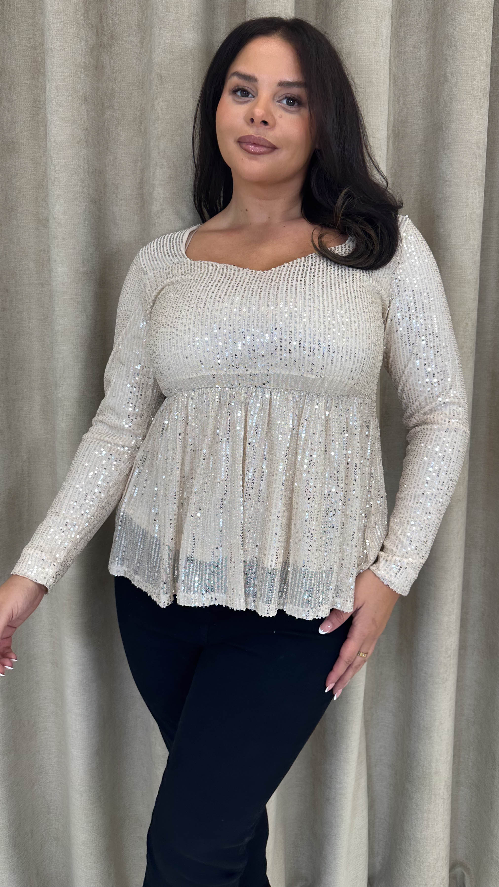 CurveWow Sequin Sweetheart Peplum Top Gold - Image 3