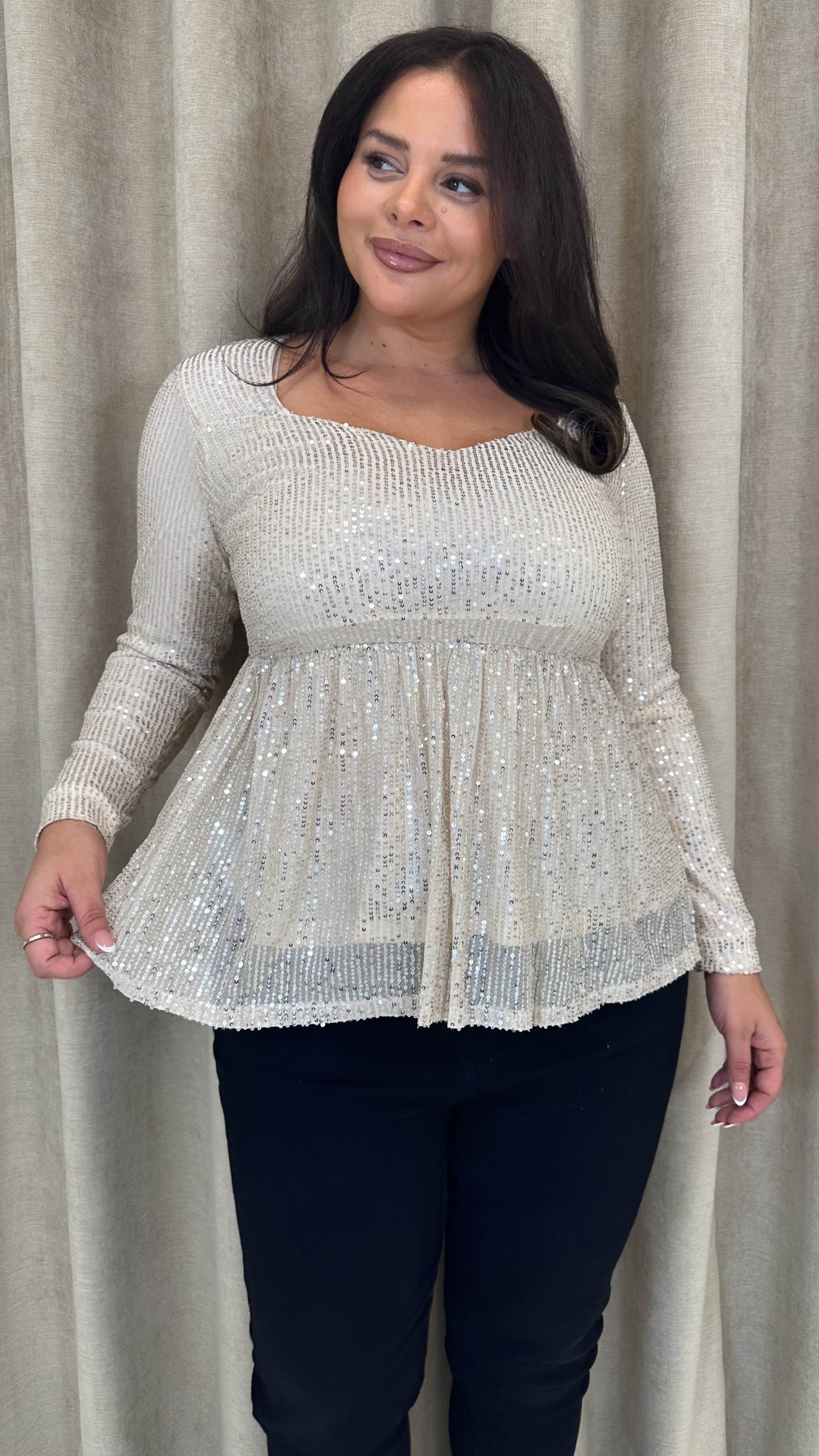 CurveWow Sequin Sweetheart Peplum Top Gold - Image 4