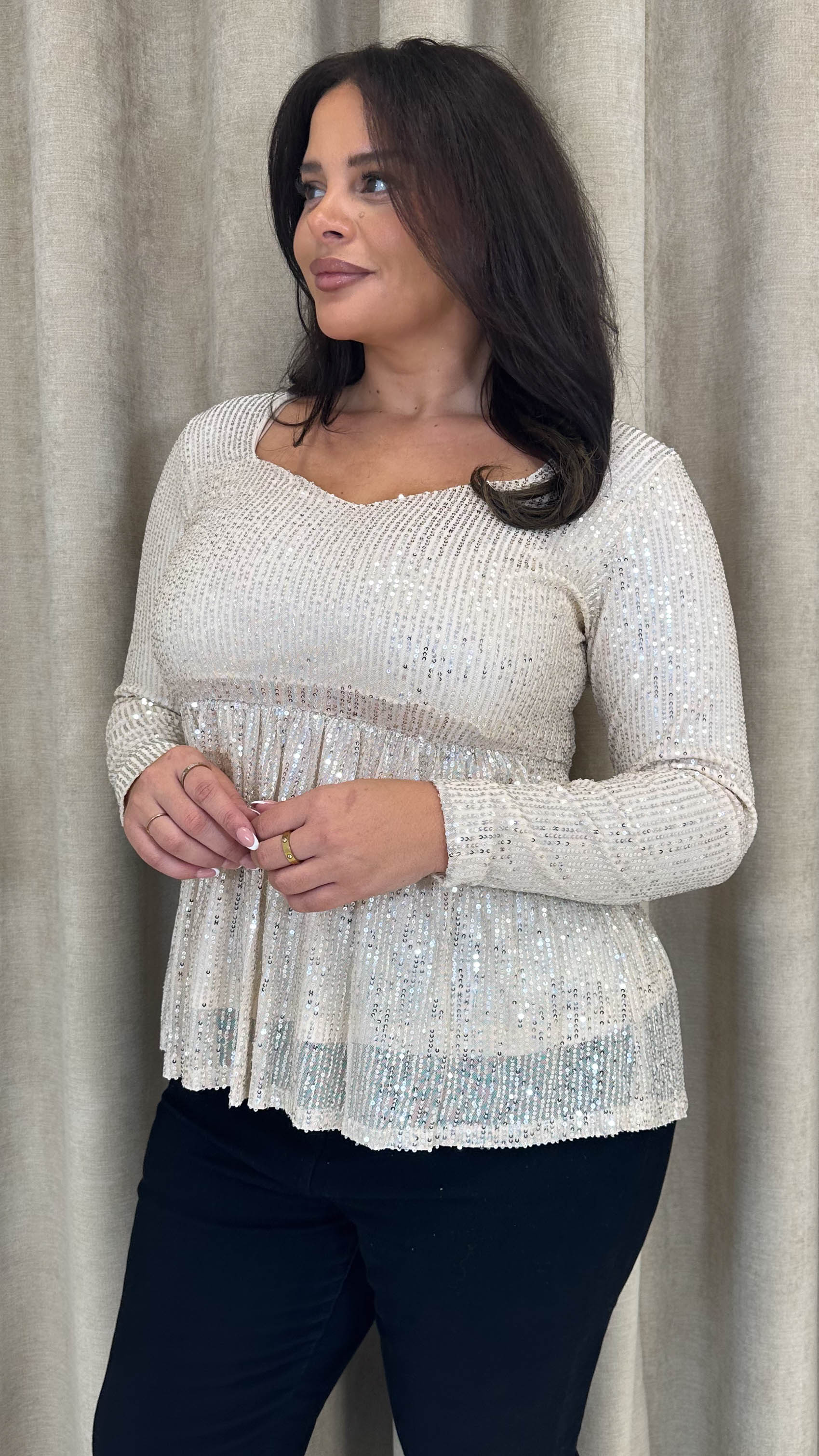 CurveWow Sequin Sweetheart Peplum Top Gold - Image 5