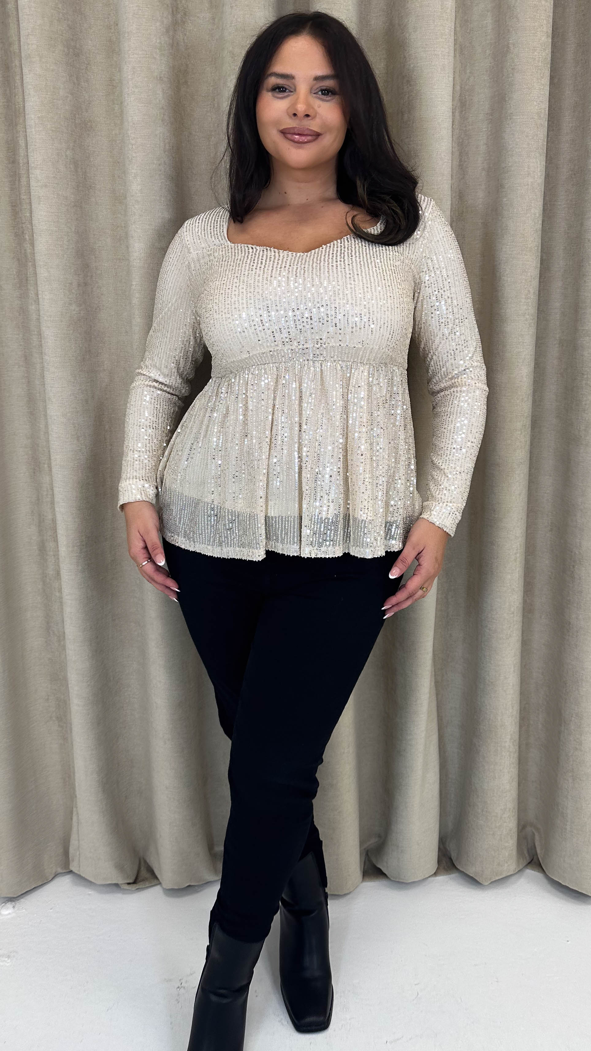 CurveWow Sequin Sweetheart Peplum Top Gold - Image 6