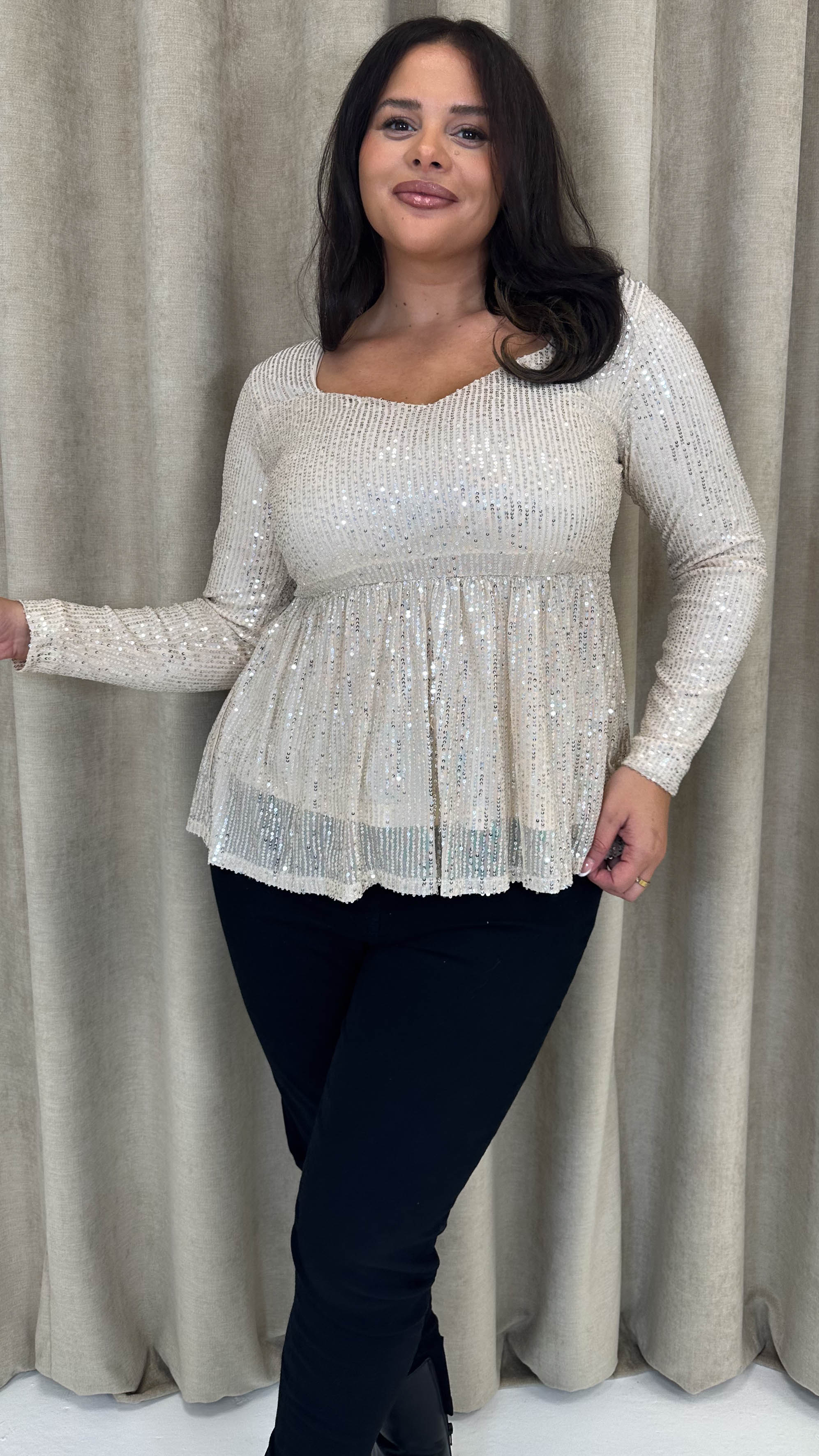CurveWow Sequin Sweetheart Peplum Top Gold - Image 7