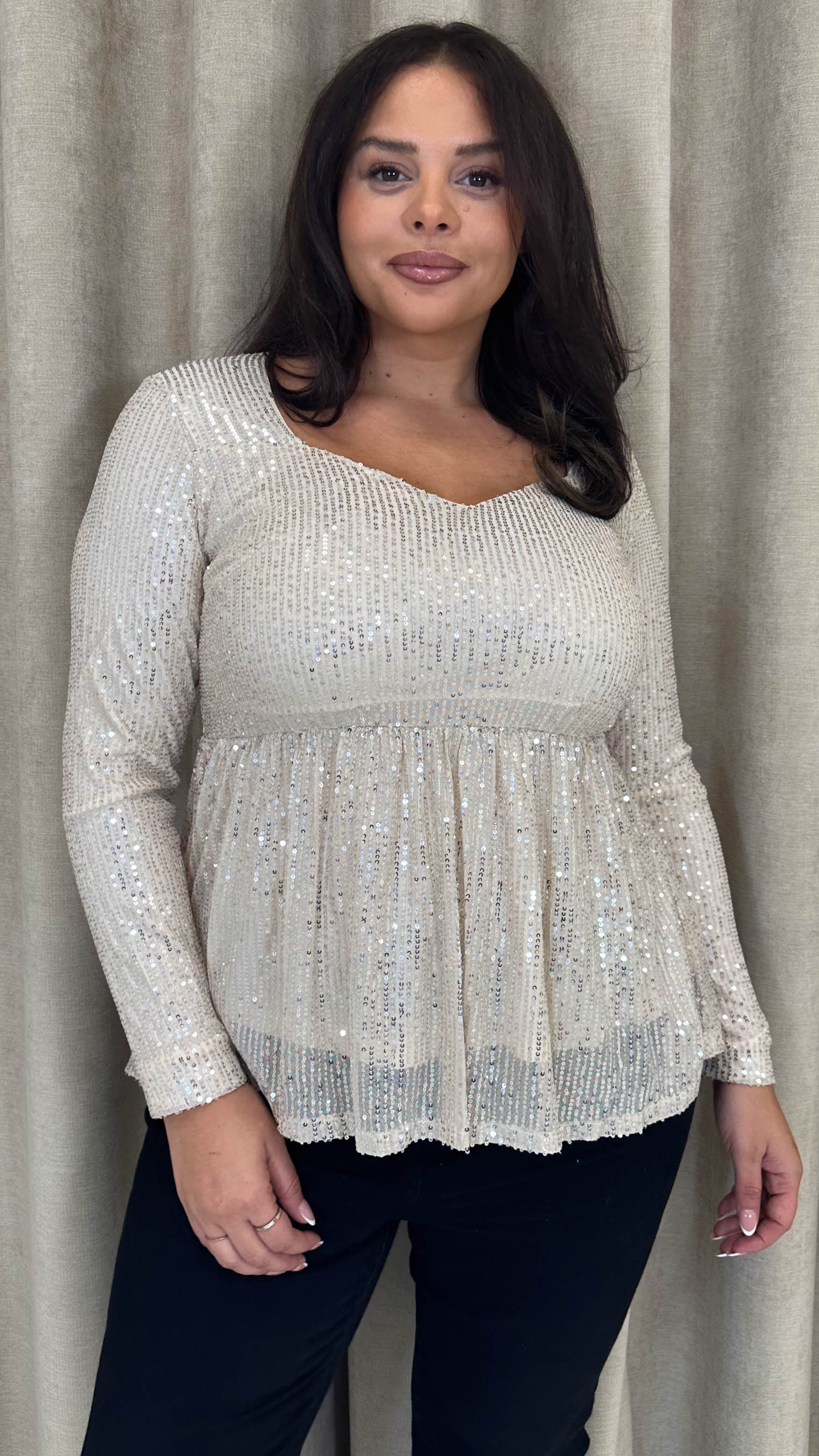 CurveWow Sequin Sweetheart Peplum Top Gold - Image 8