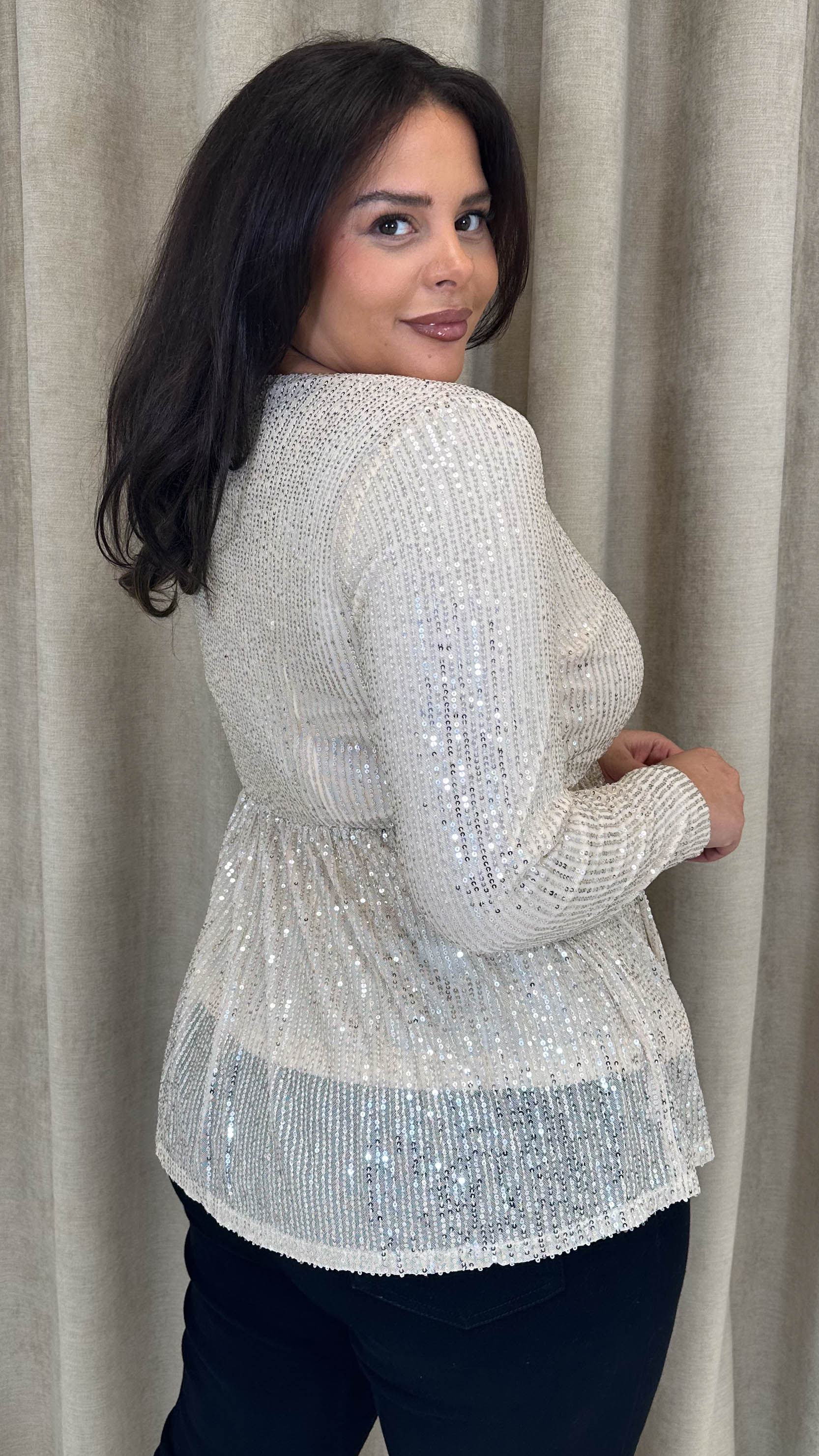 CurveWow Sequin Sweetheart Peplum Top Gold - Image 9