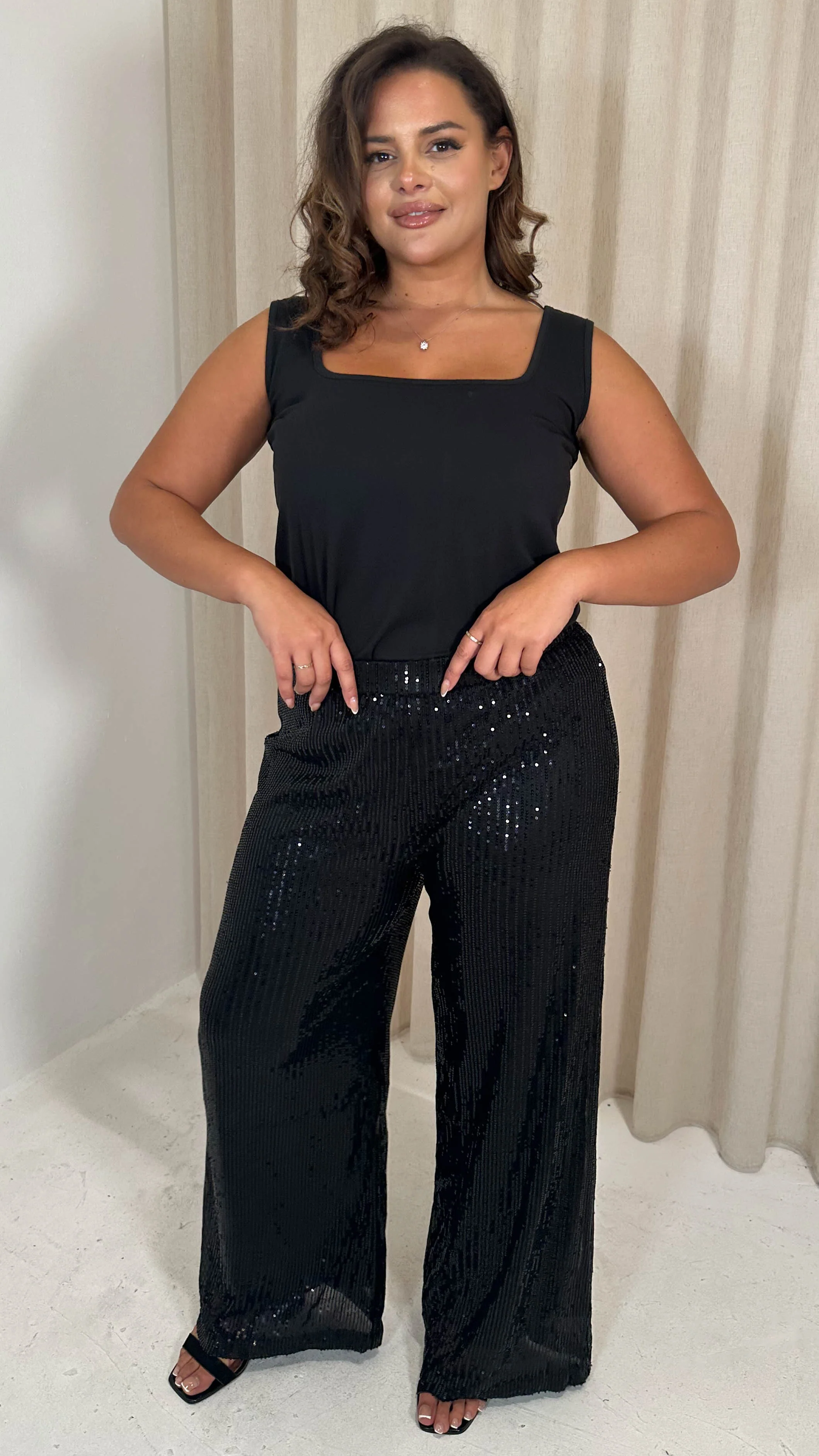 CurveWow Sequin Wide Leg Trouser Black - Image 5