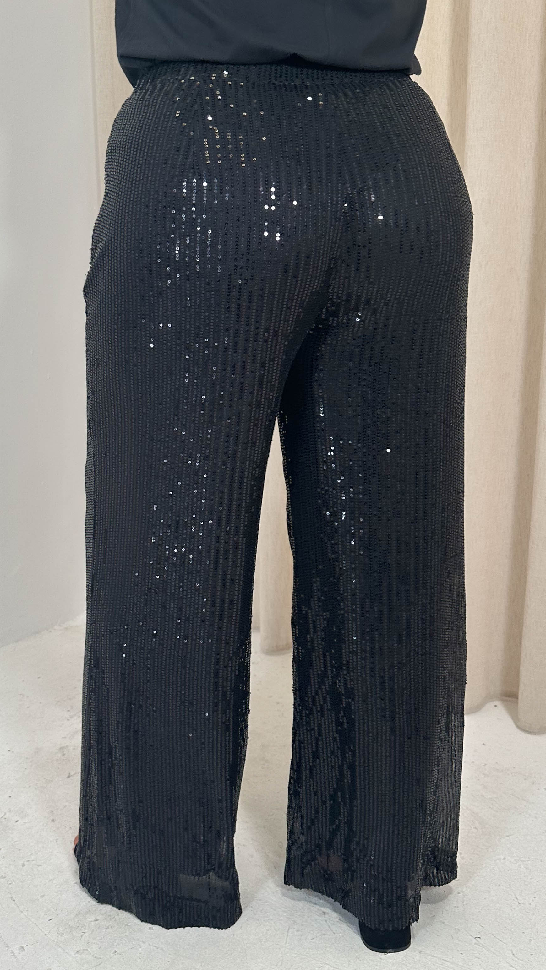 CurveWow Sequin Wide Leg Trouser Black - Image 8