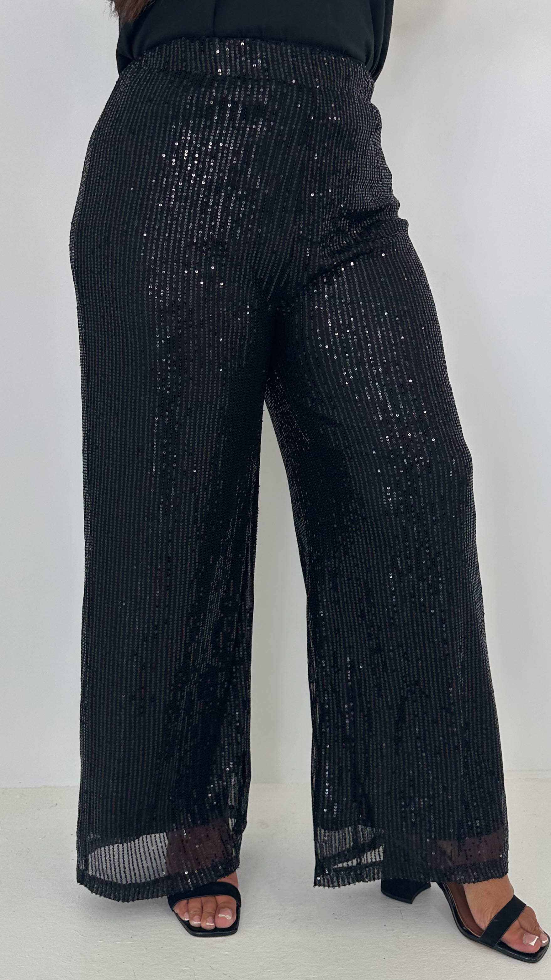 CurveWow Sequin Wide Leg Trouser Black - Image 5