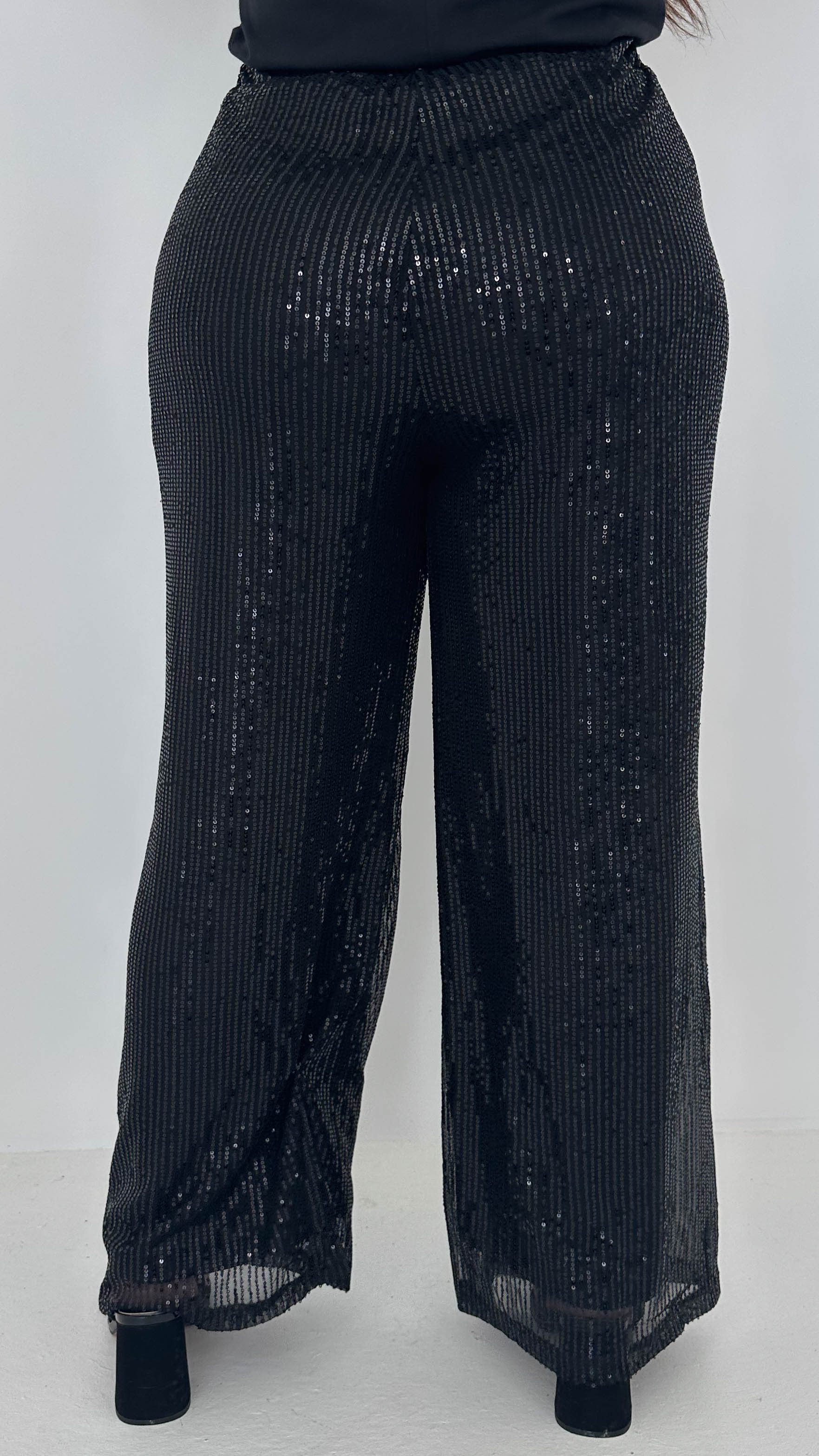 CurveWow Sequin Wide Leg Trouser Black - Image 6
