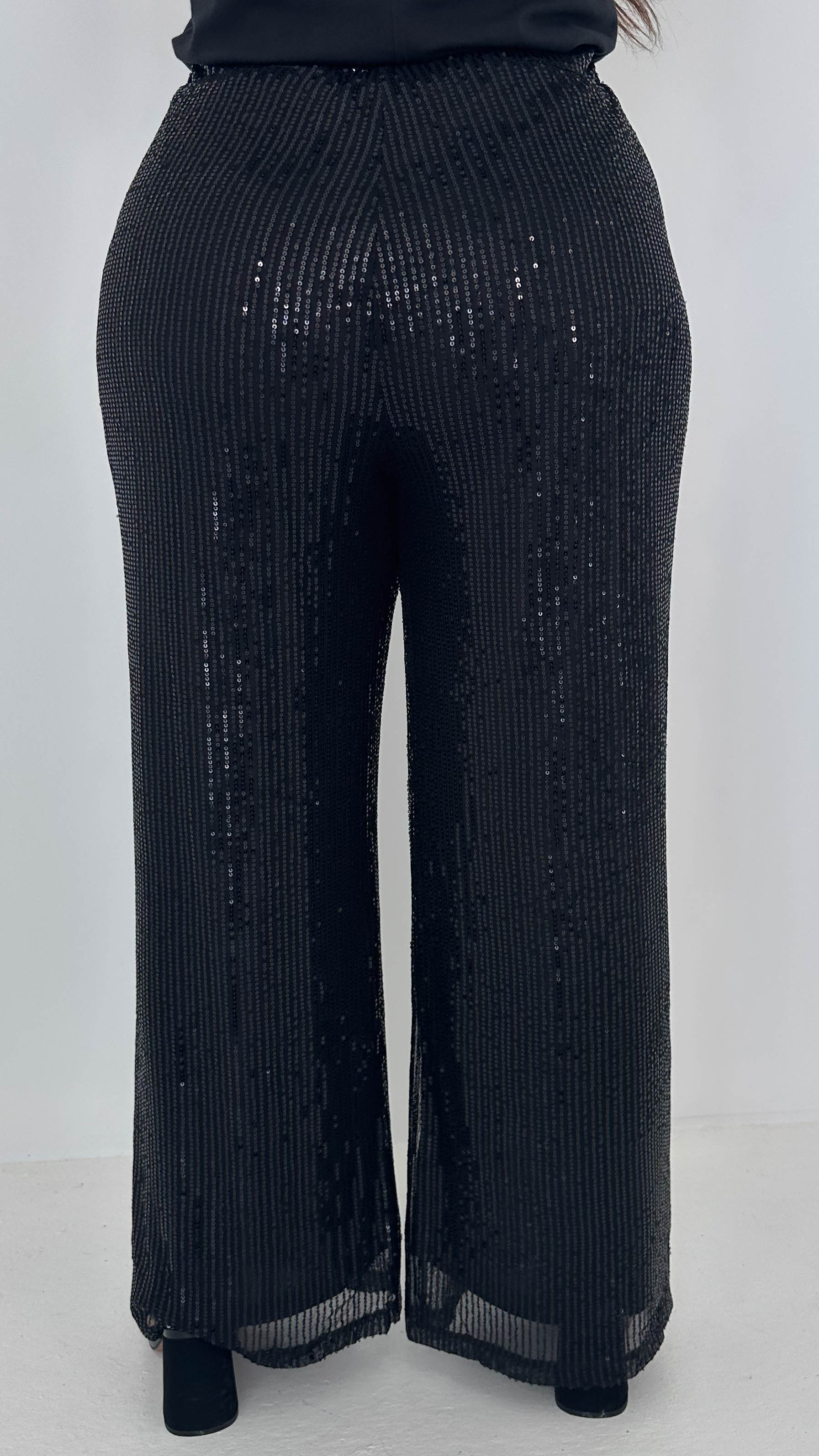 CurveWow Sequin Wide Leg Trouser Black - Image 7