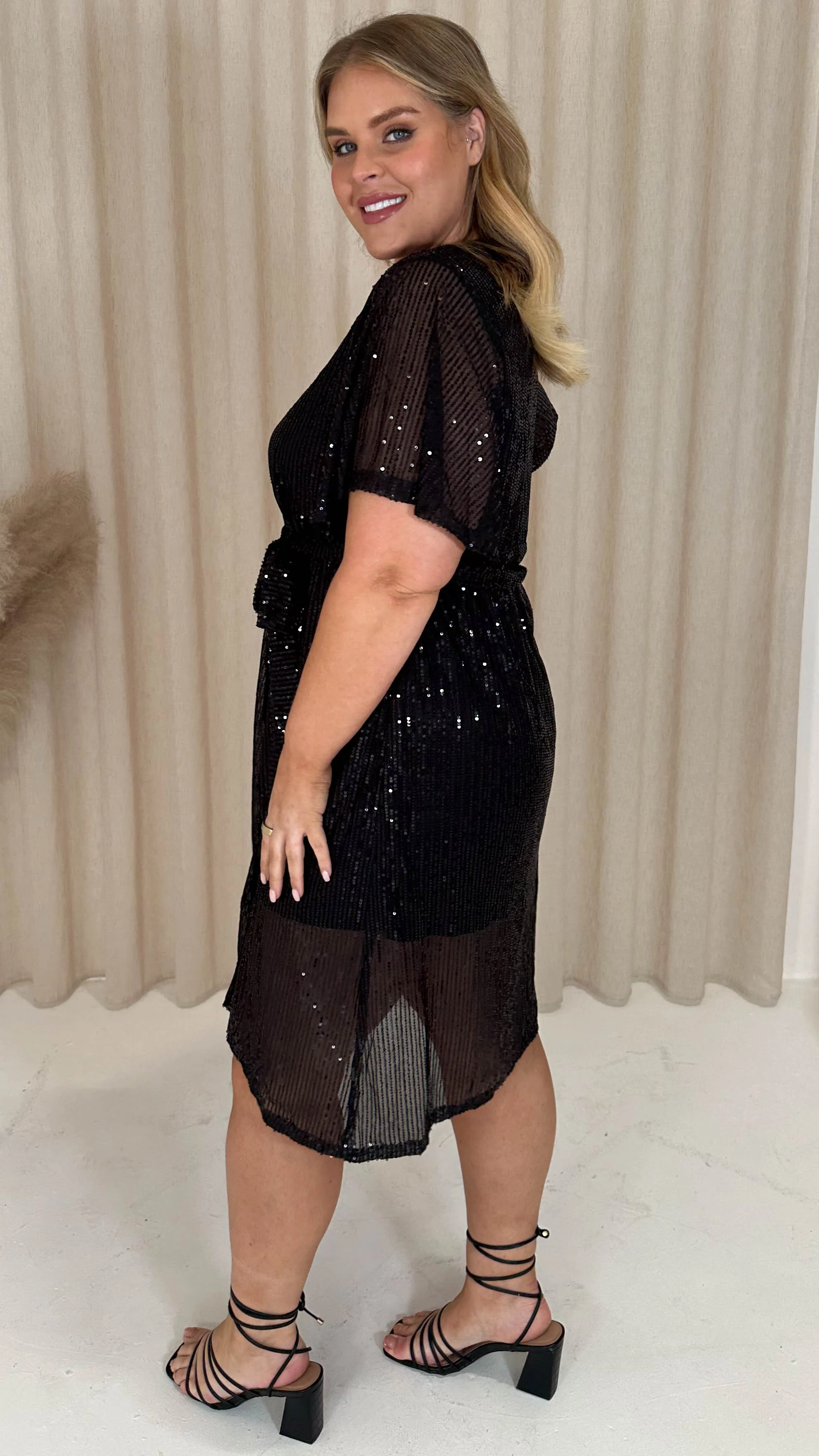 CurveWow Sequin Wrap Dress Black - Image 8
