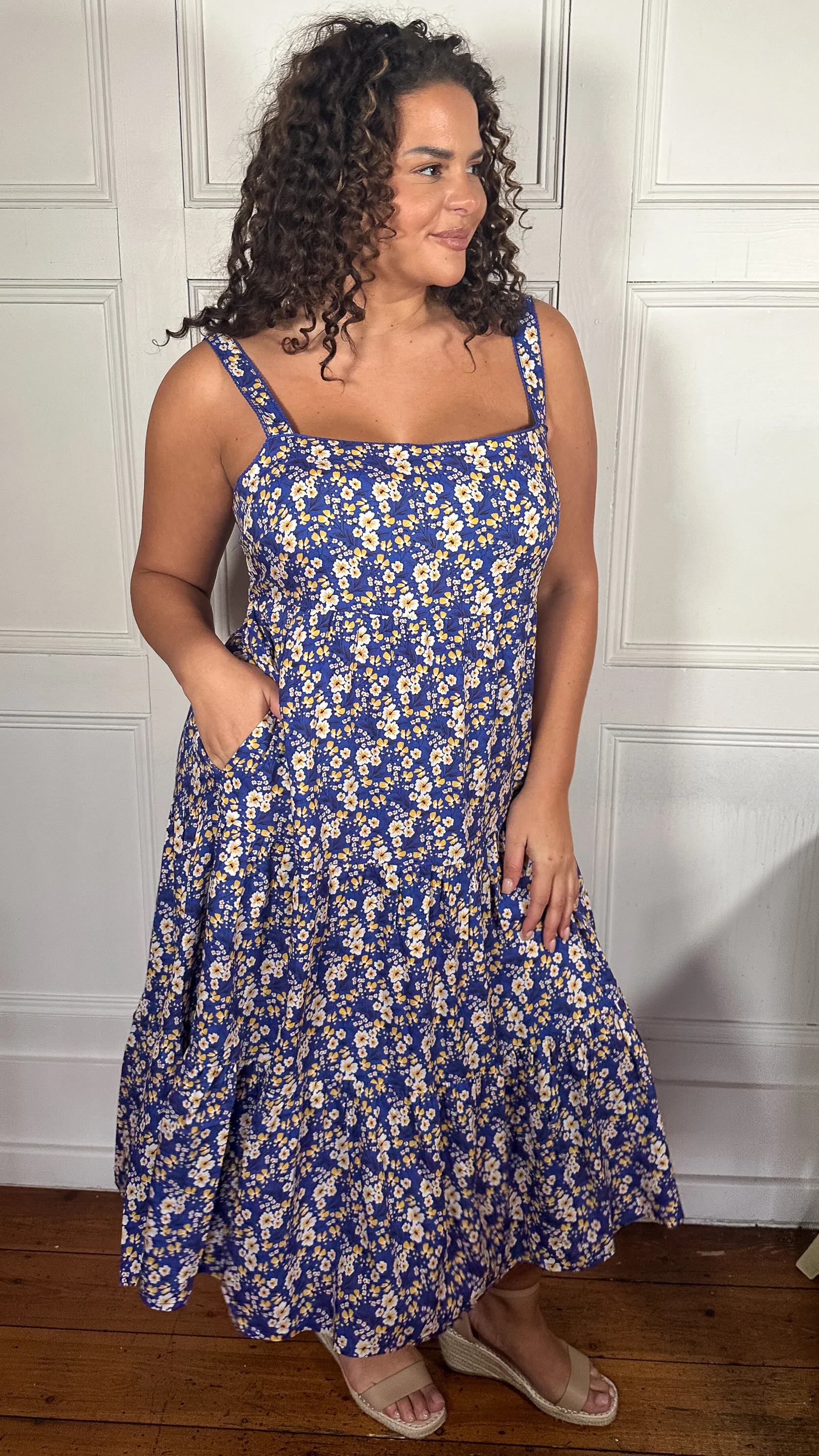 CurveWow Tiered Cami Dress Blue Floral