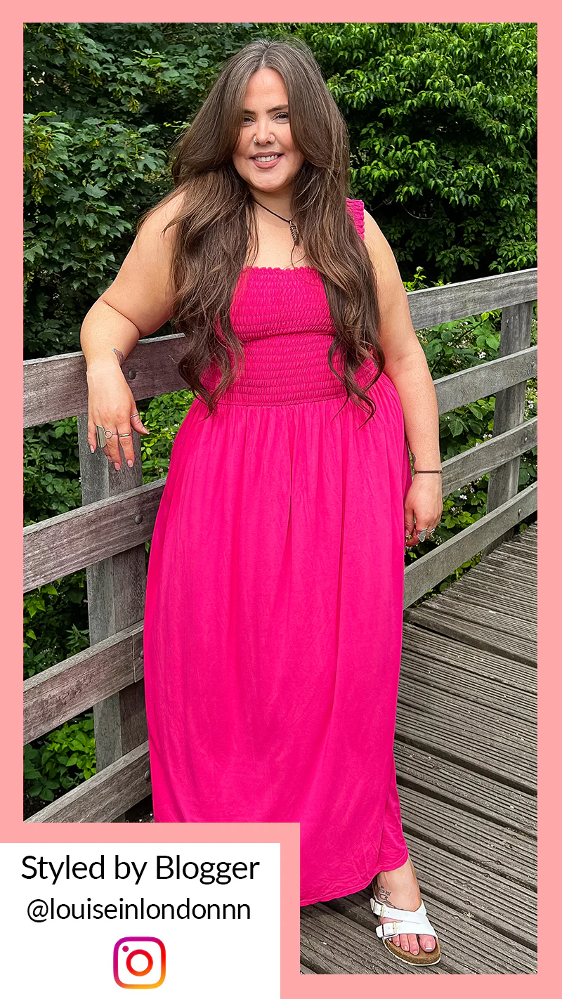 CurveWow Shirred Bust Maxi Dress Pink - Image 2