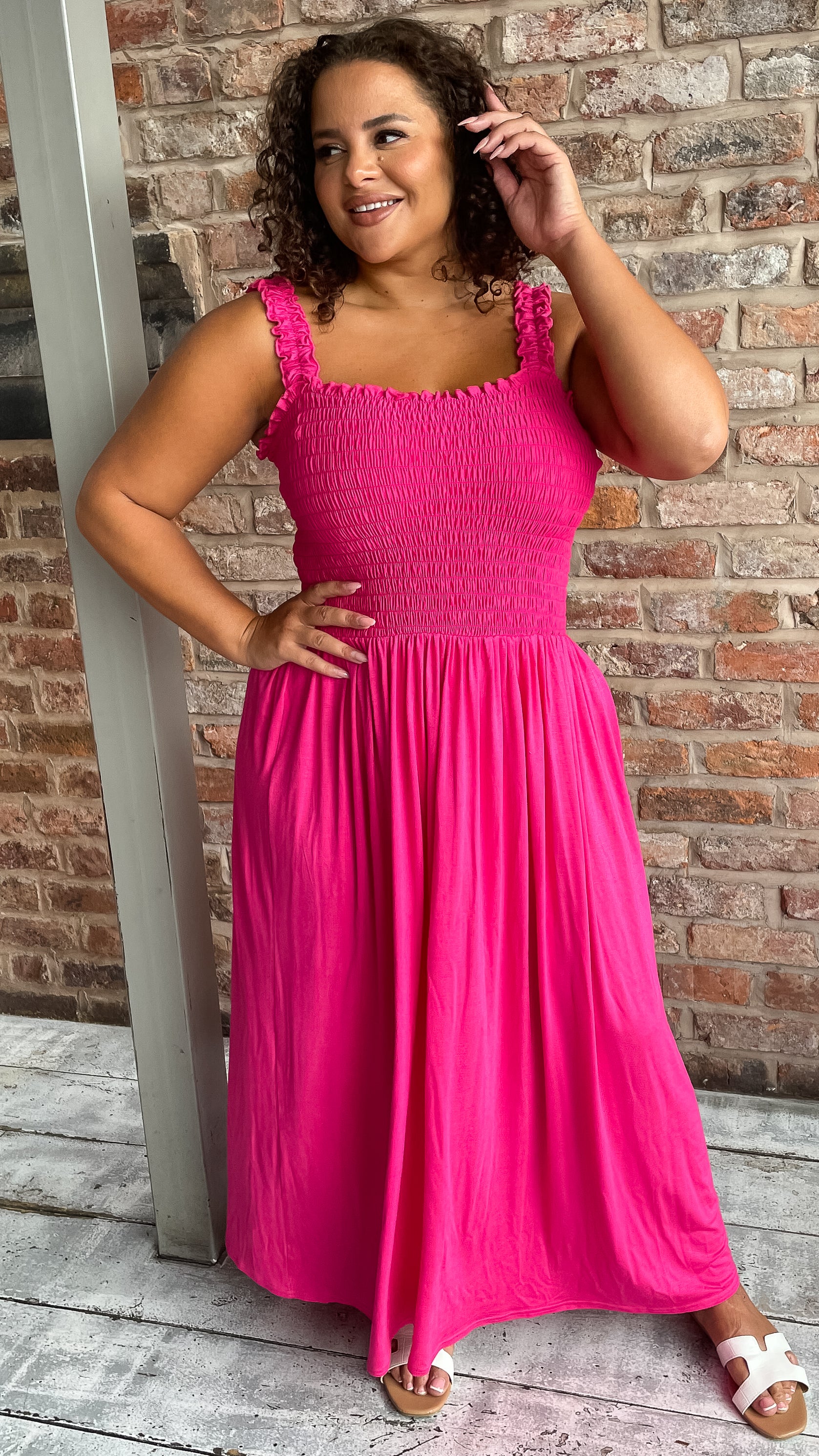 CurveWow Shirred Bust Maxi Dress Pink - Image 5