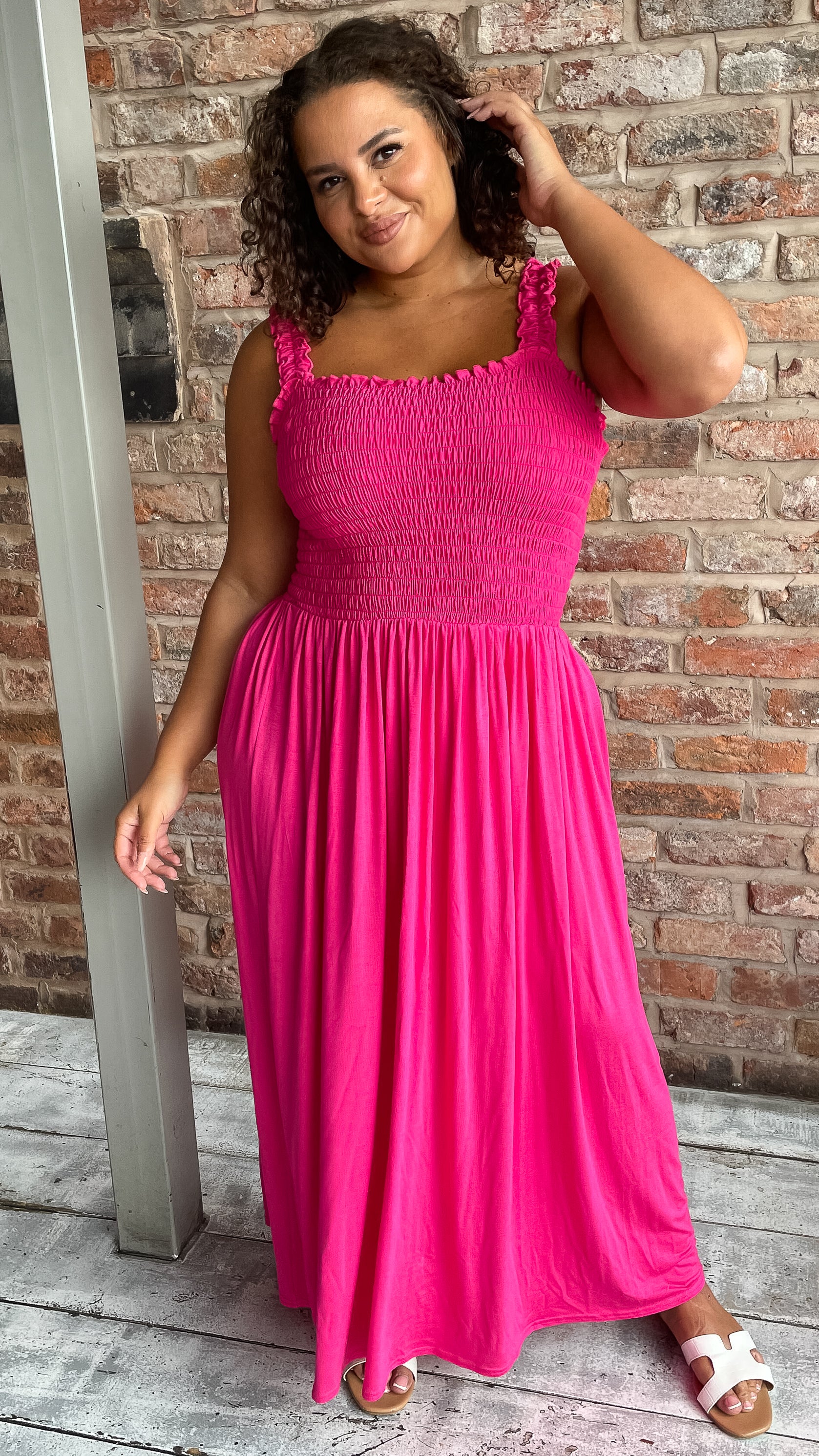 CurveWow Shirred Bust Maxi Dress Pink - Image 6