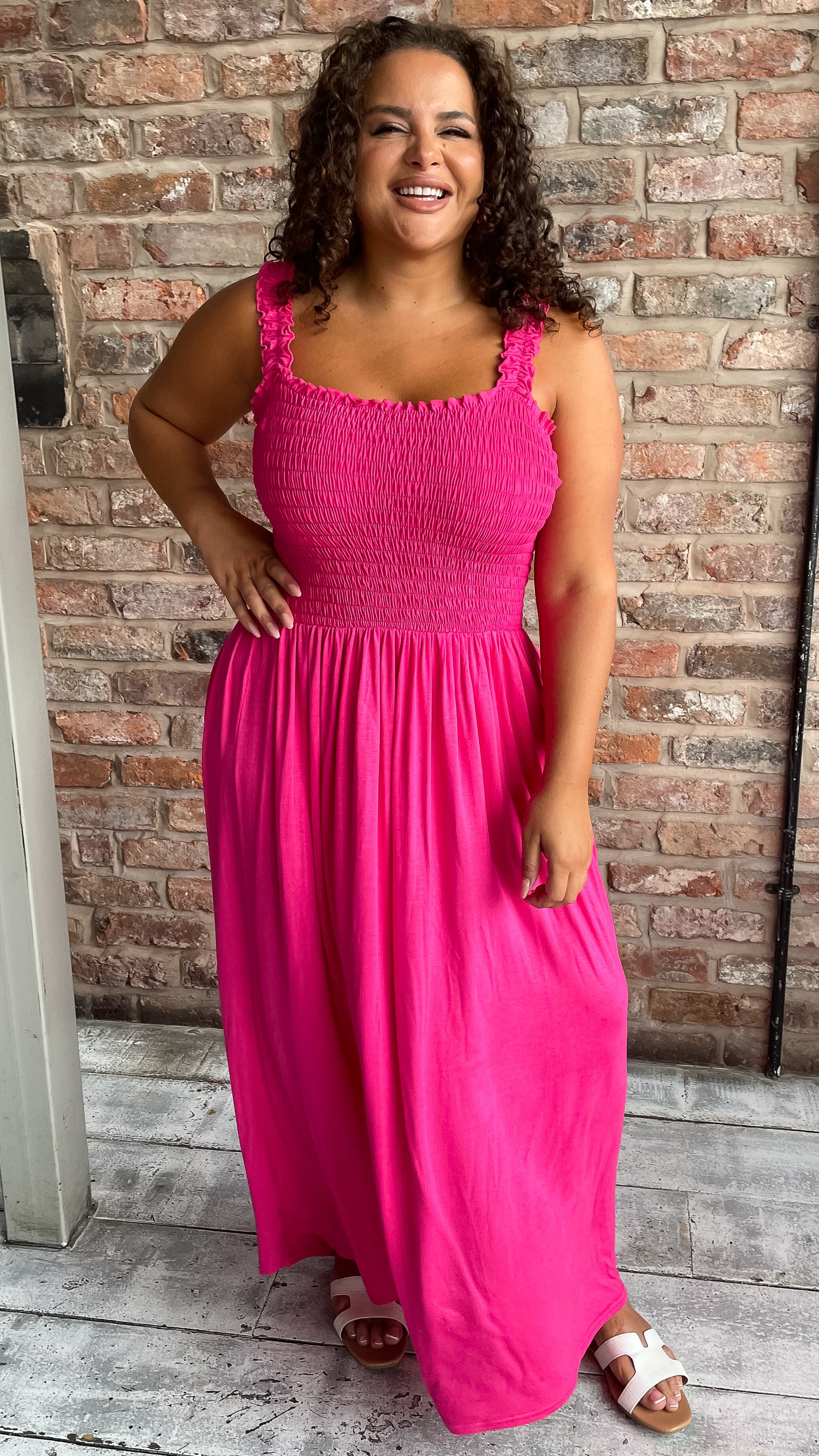 CurveWow Shirred Bust Maxi Dress Pink - Image 7