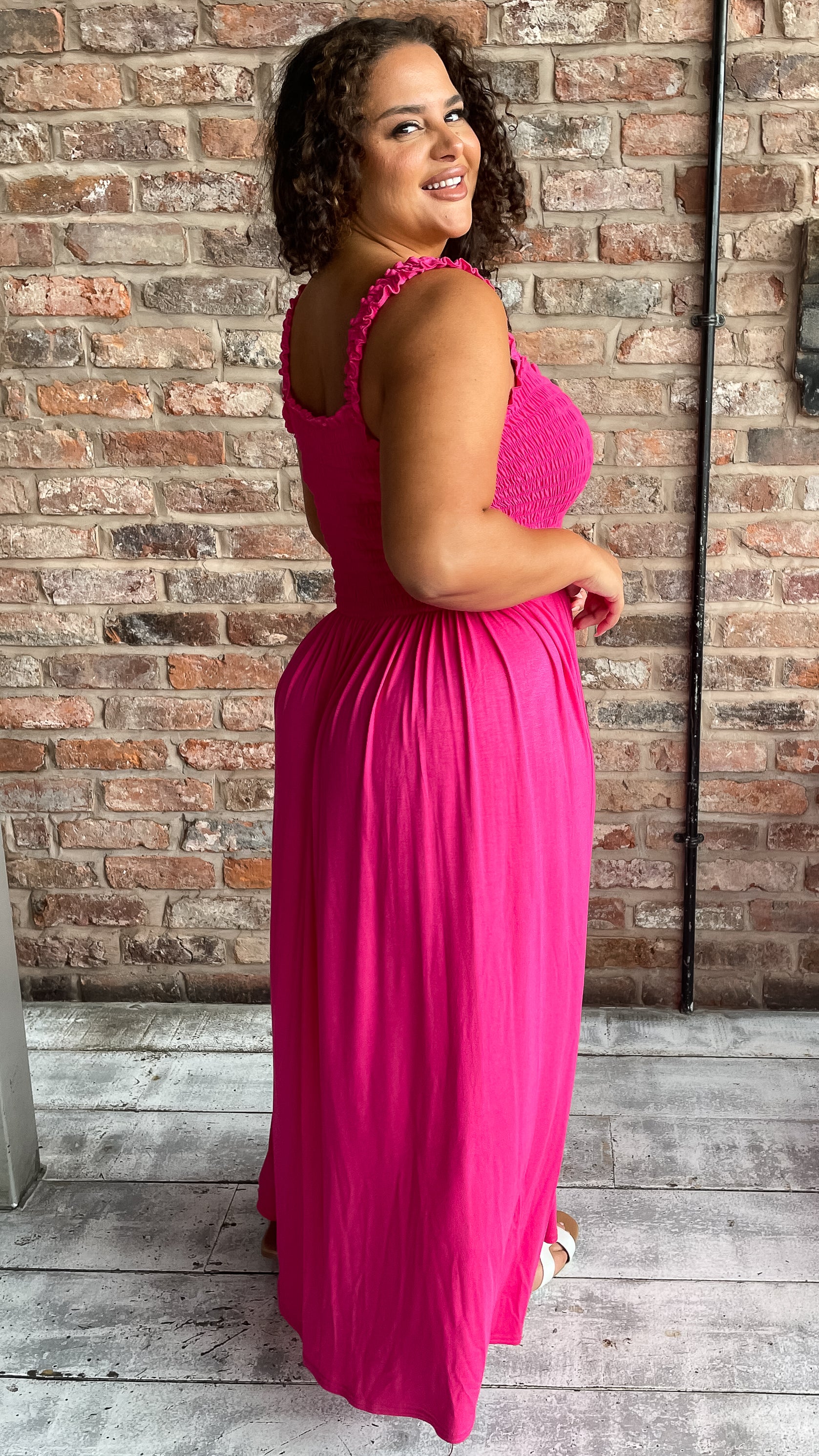 CurveWow Shirred Bust Maxi Dress Pink - Image 8