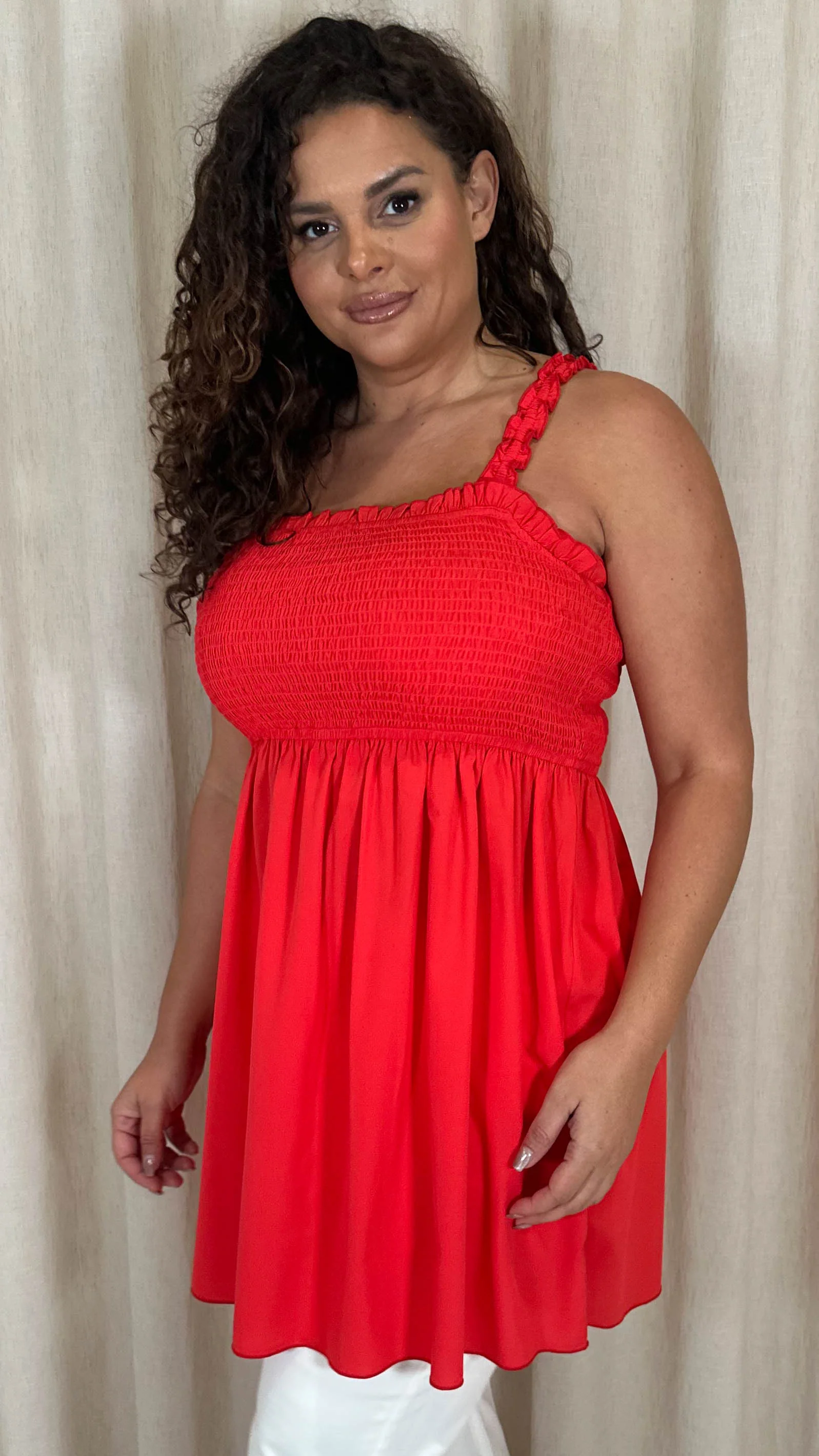 CurveWow Shirred Cami Top Red - Image 3