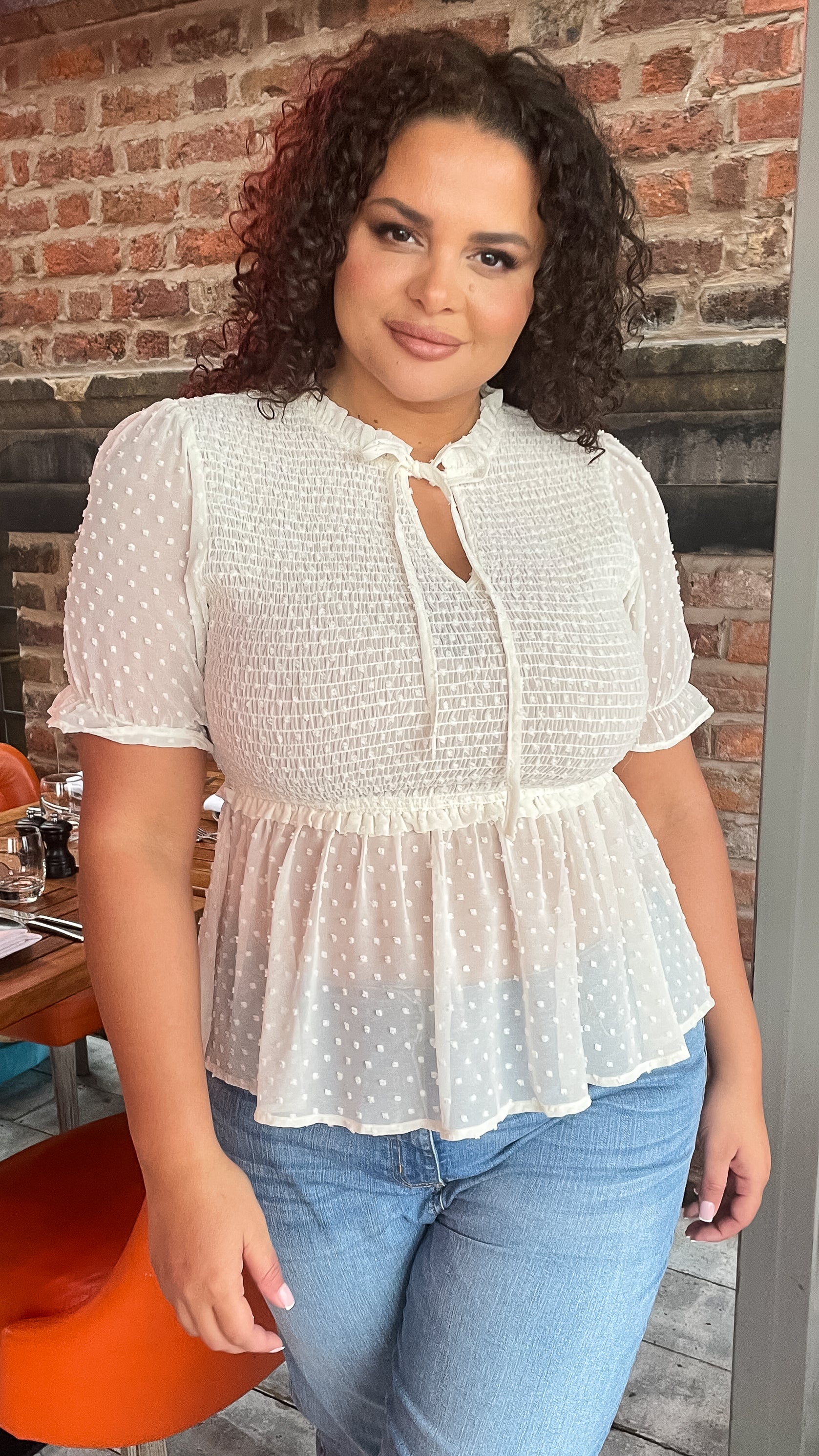 CurveWow Shirred Top Cream