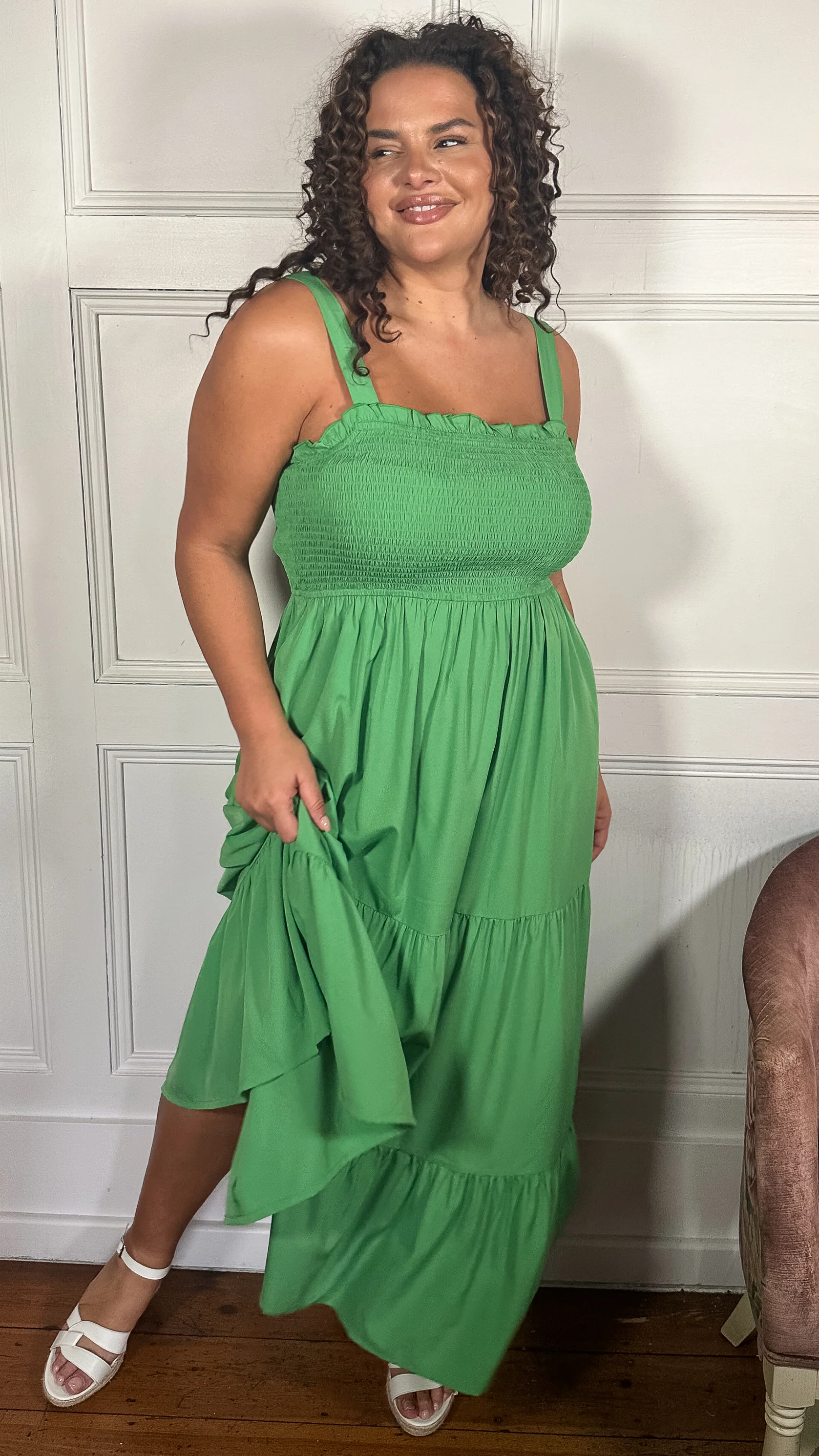 CurveWow Shirred Maxi Dress Green - Image 7