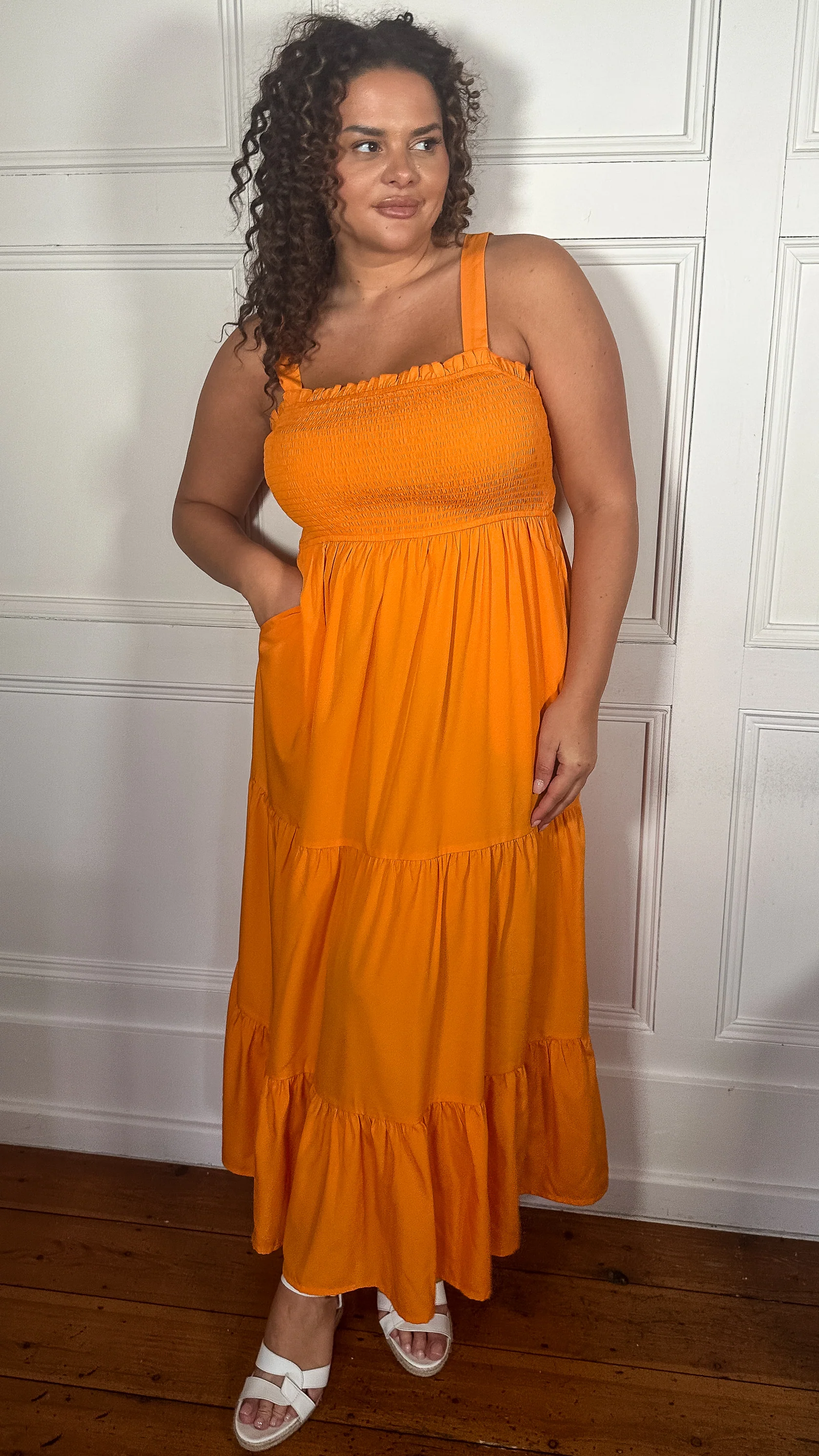 CurveWow Shirred Maxi Dress Orange - Image 5