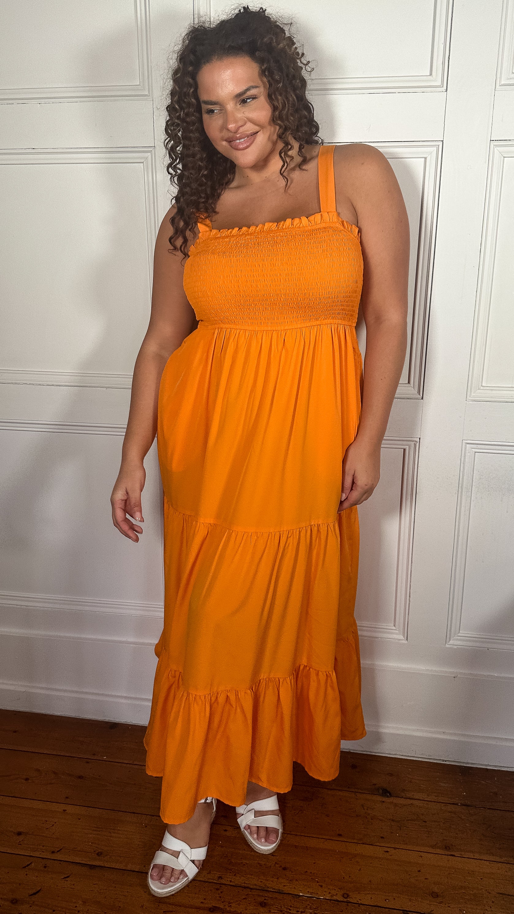 CurveWow Shirred Maxi Dress Orange - Image 6