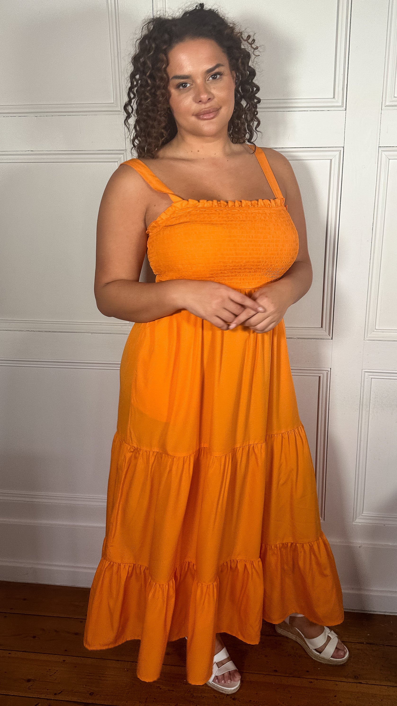 CurveWow Shirred Maxi Dress Orange - Image 7