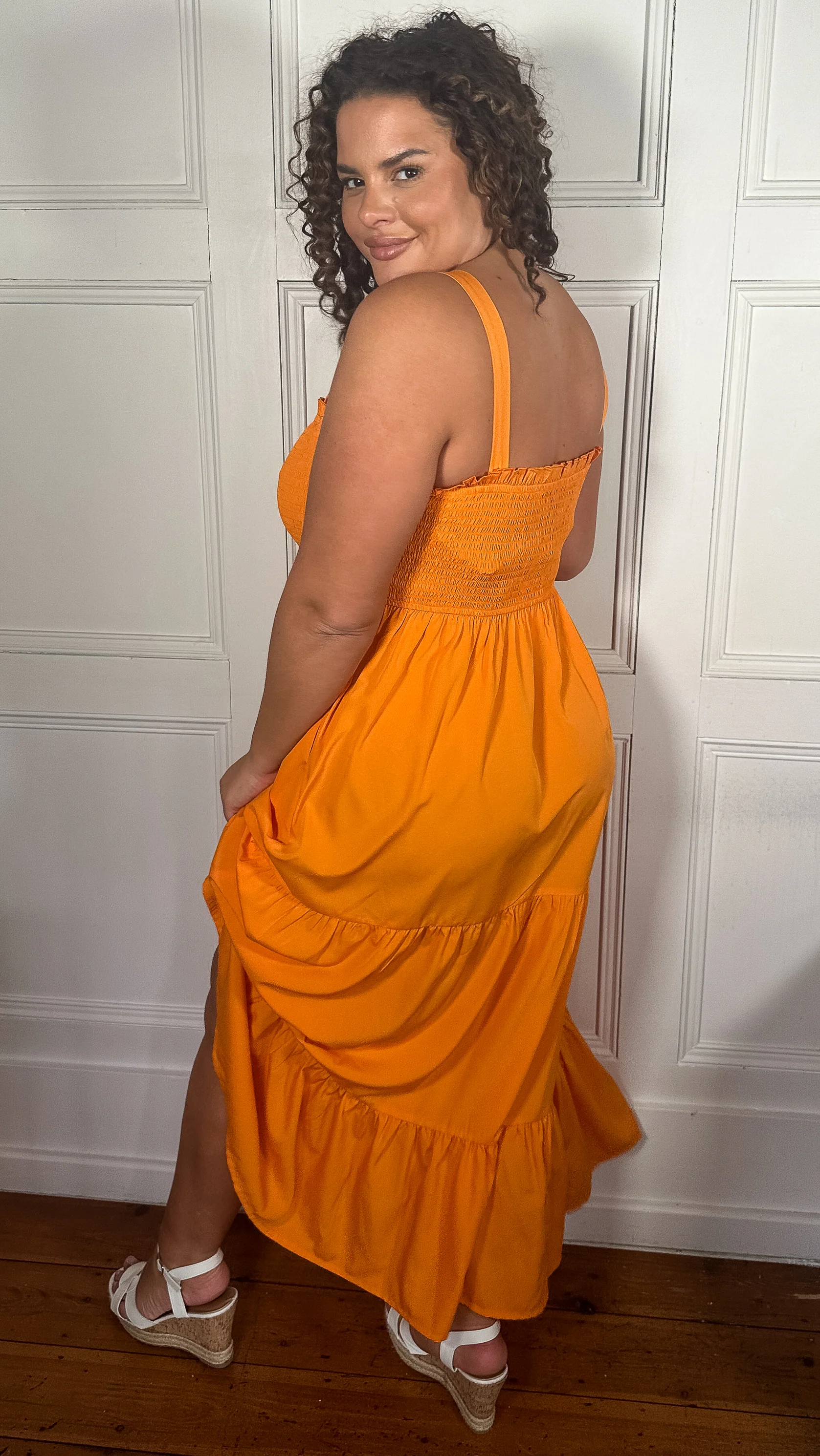 CurveWow Shirred Maxi Dress Orange - Image 8