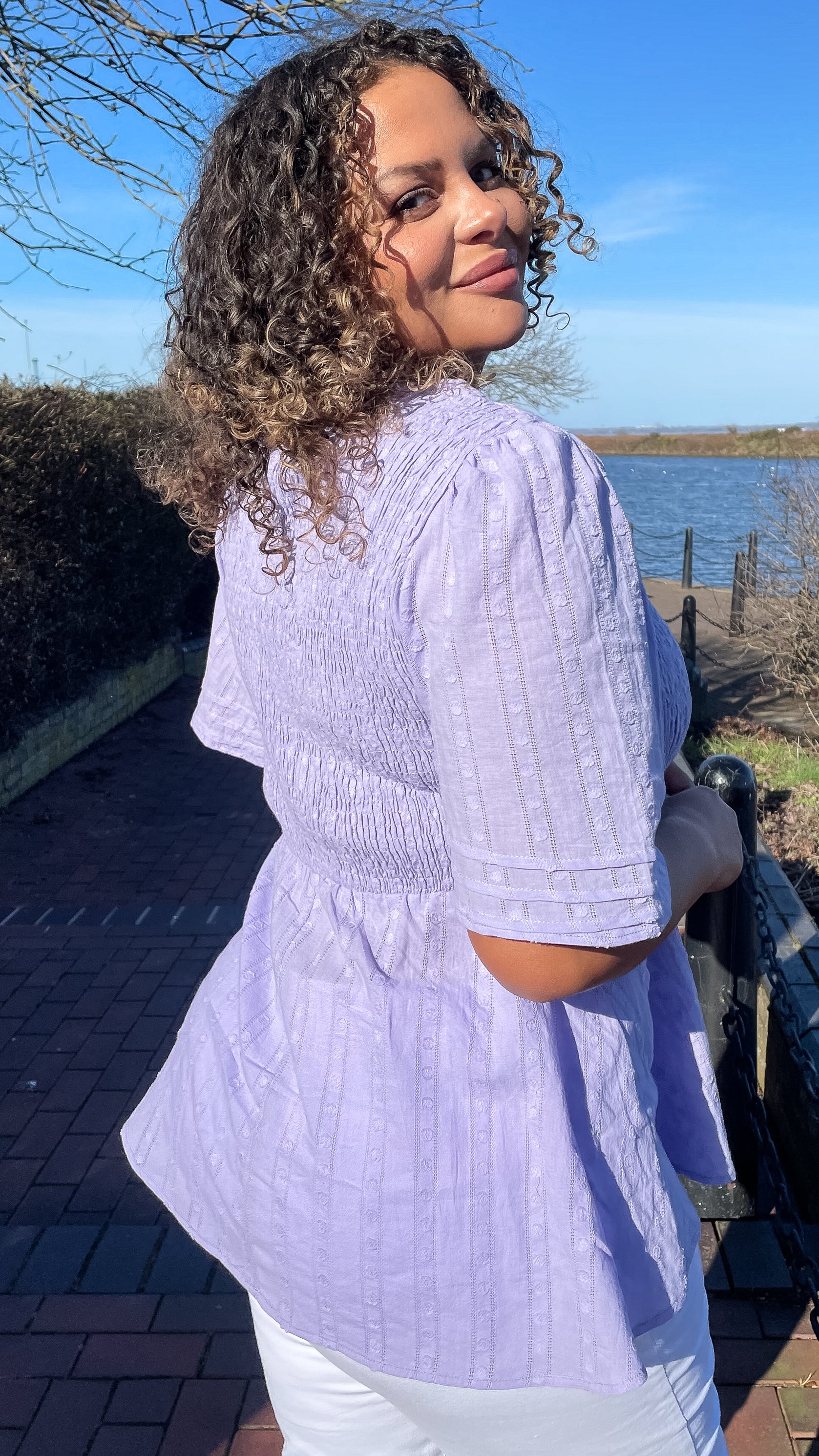 CurveWow Shirred Smock Top Lilac - Image 7