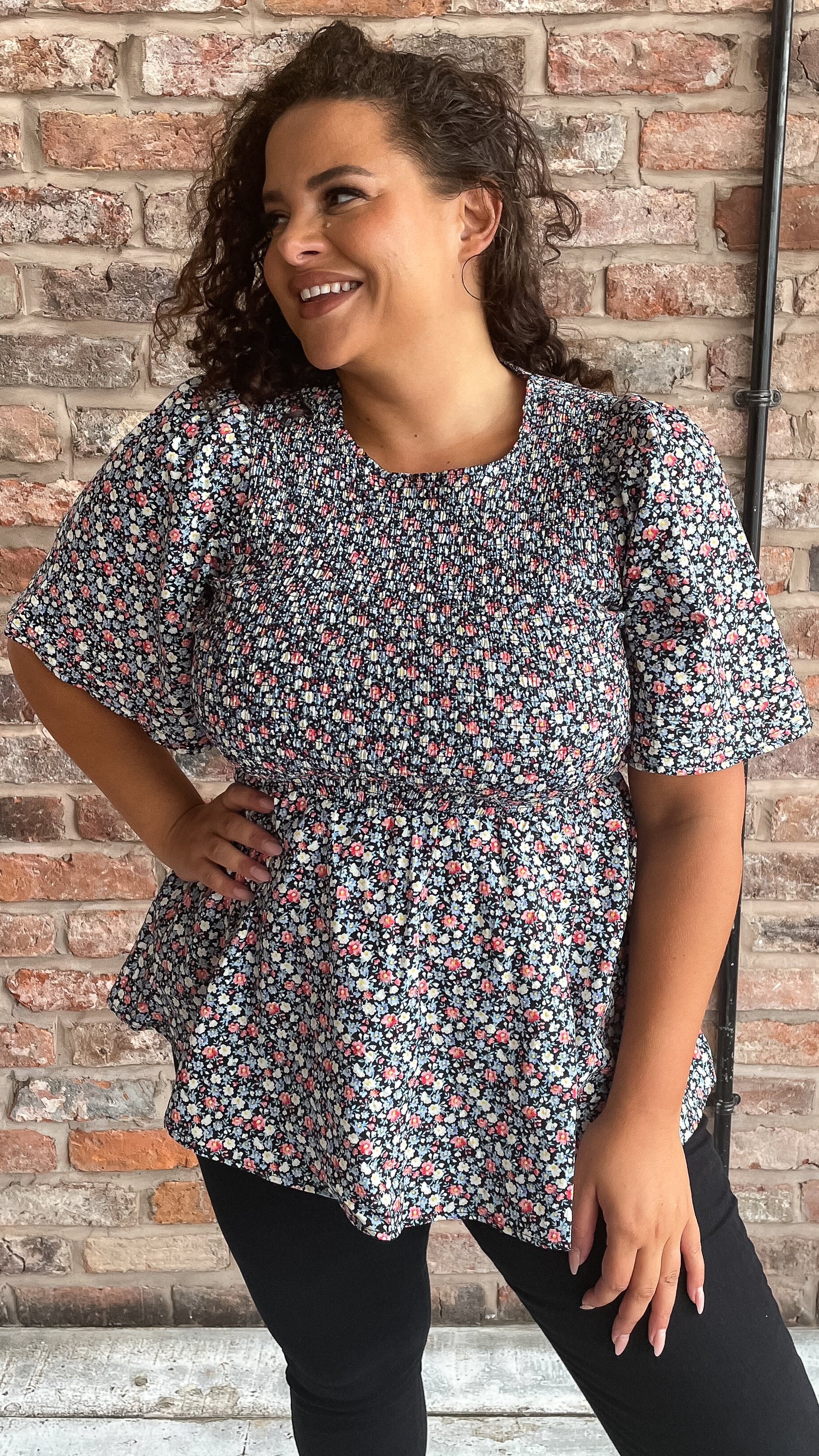 CurveWow Shirred Smock Top Multi Ditsy - Image 5
