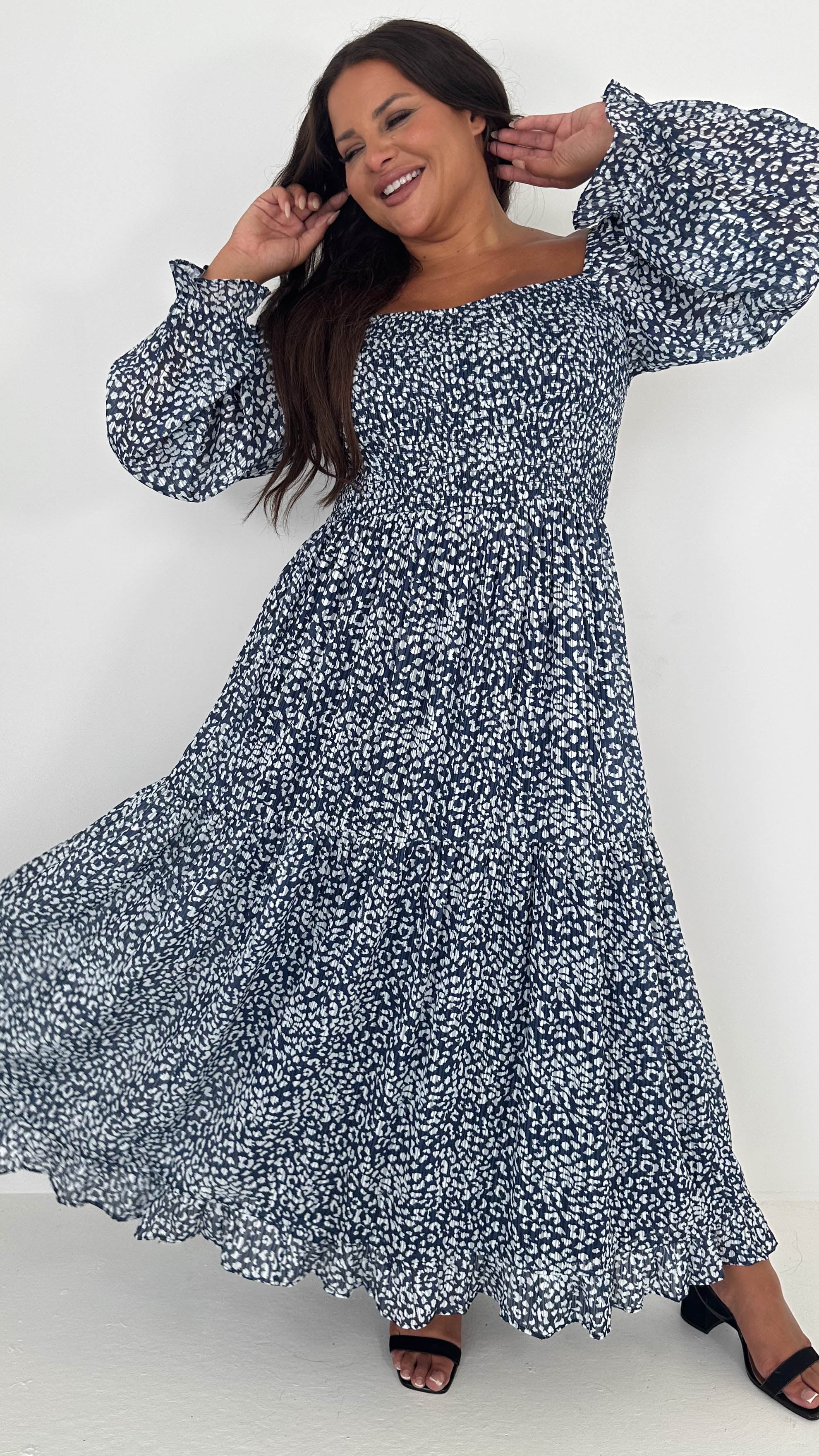 CurveWow Shirred Top Maxi Dress Animal - Image 3