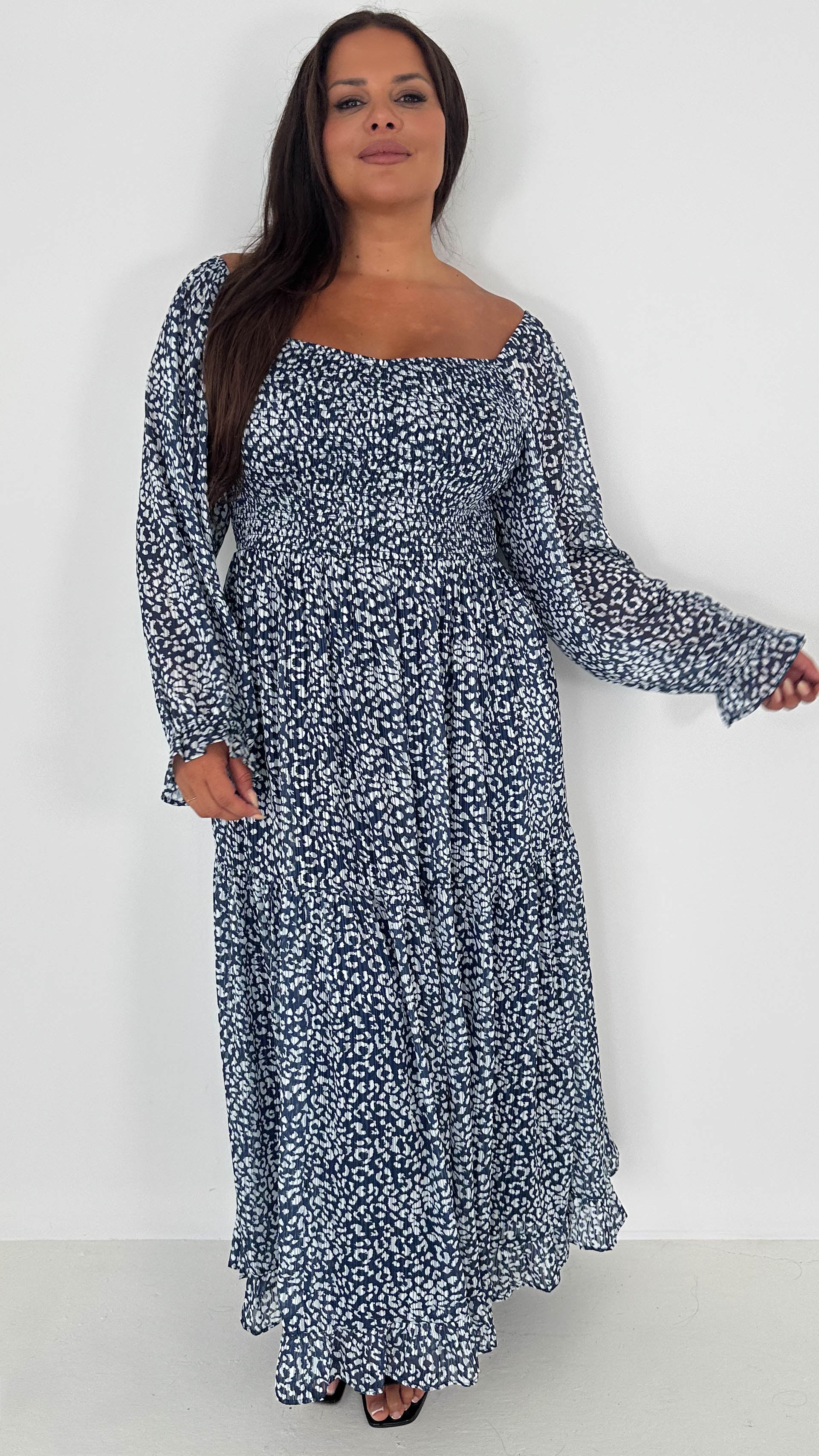 CurveWow Shirred Top Maxi Dress Animal - Image 4