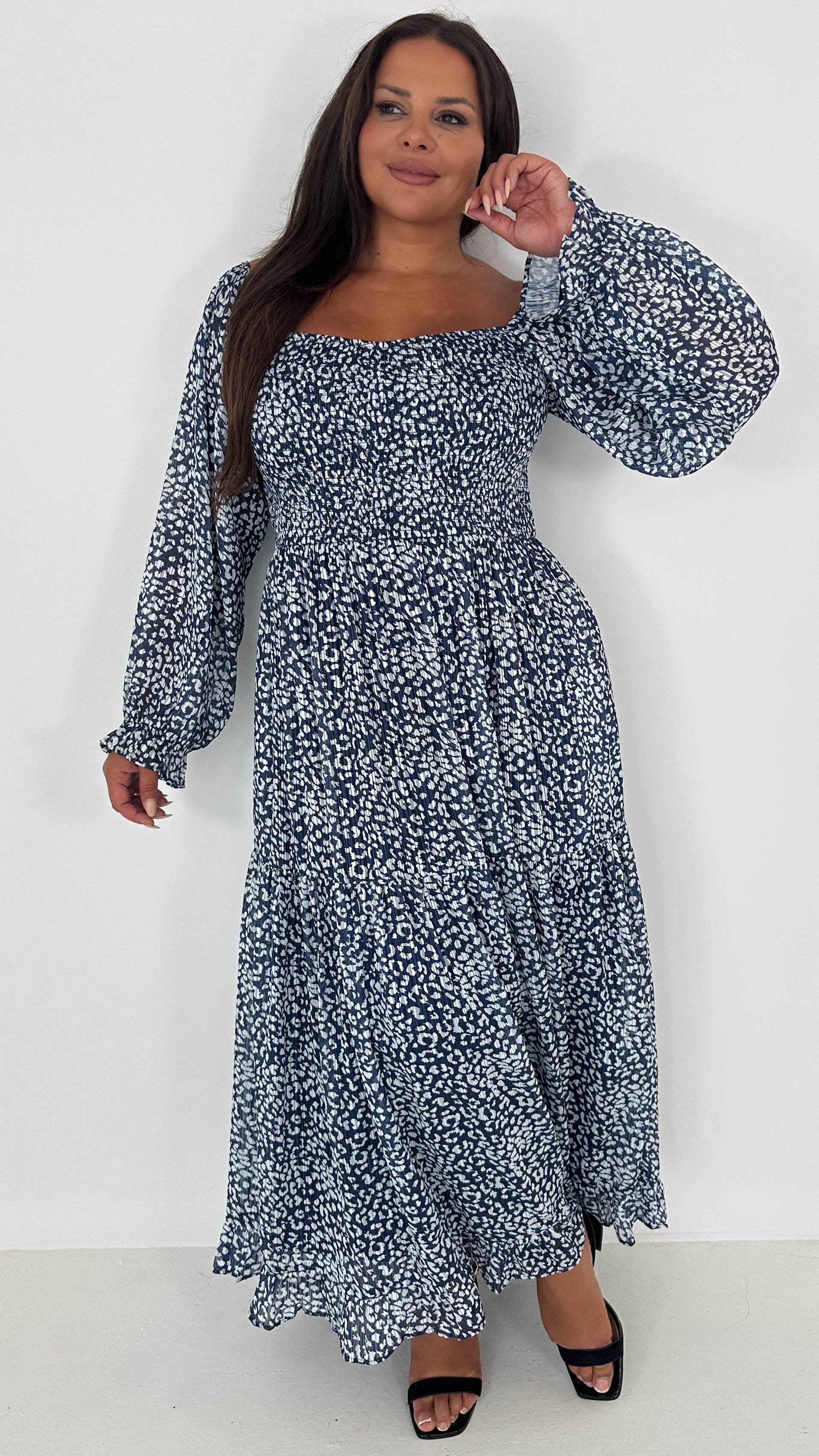 CurveWow Shirred Top Maxi Dress Animal - Image 5