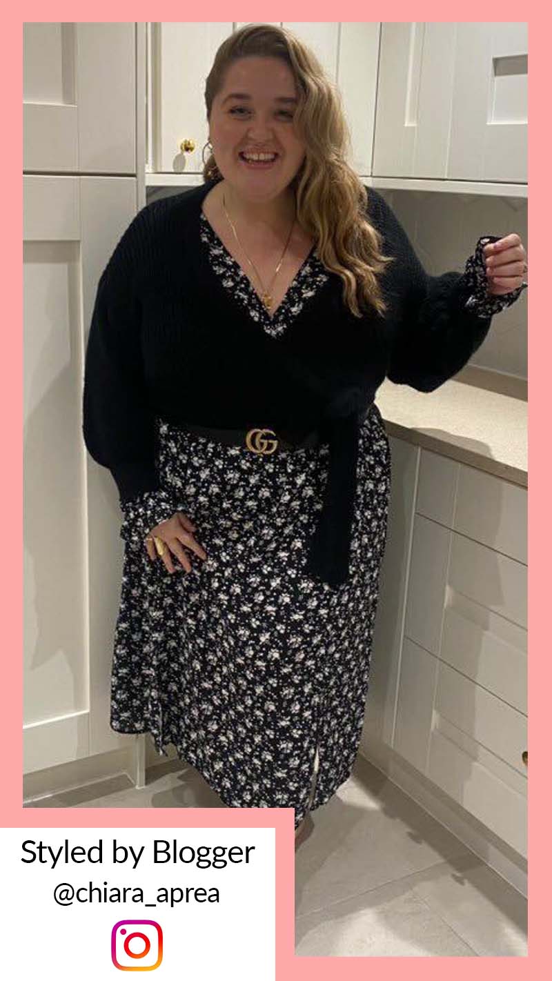 CurveWow Shirred Waist Dress Black Ditsy - Image 2
