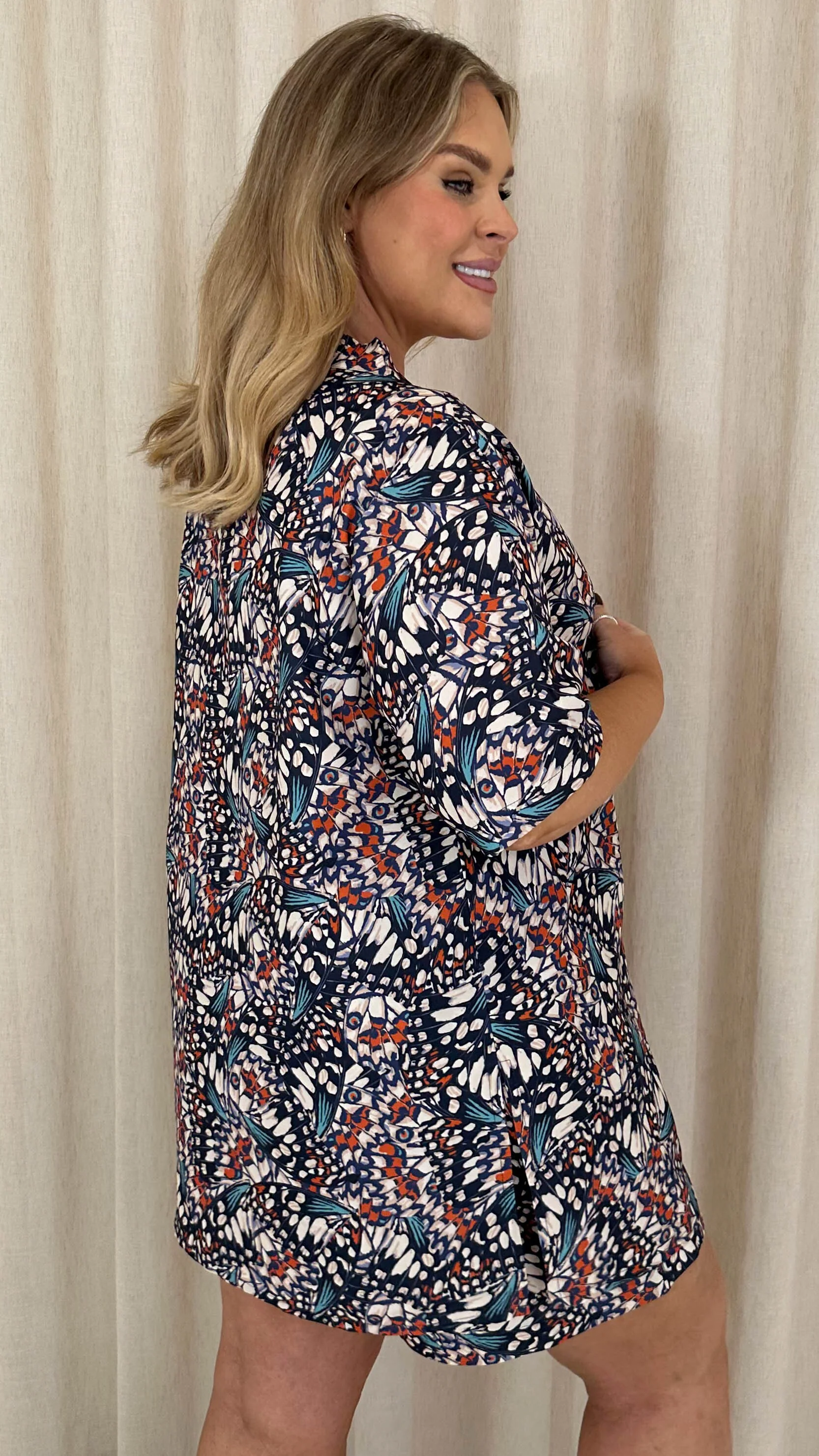 CurveWow Short Kimono Navy Mix Print - Image 8