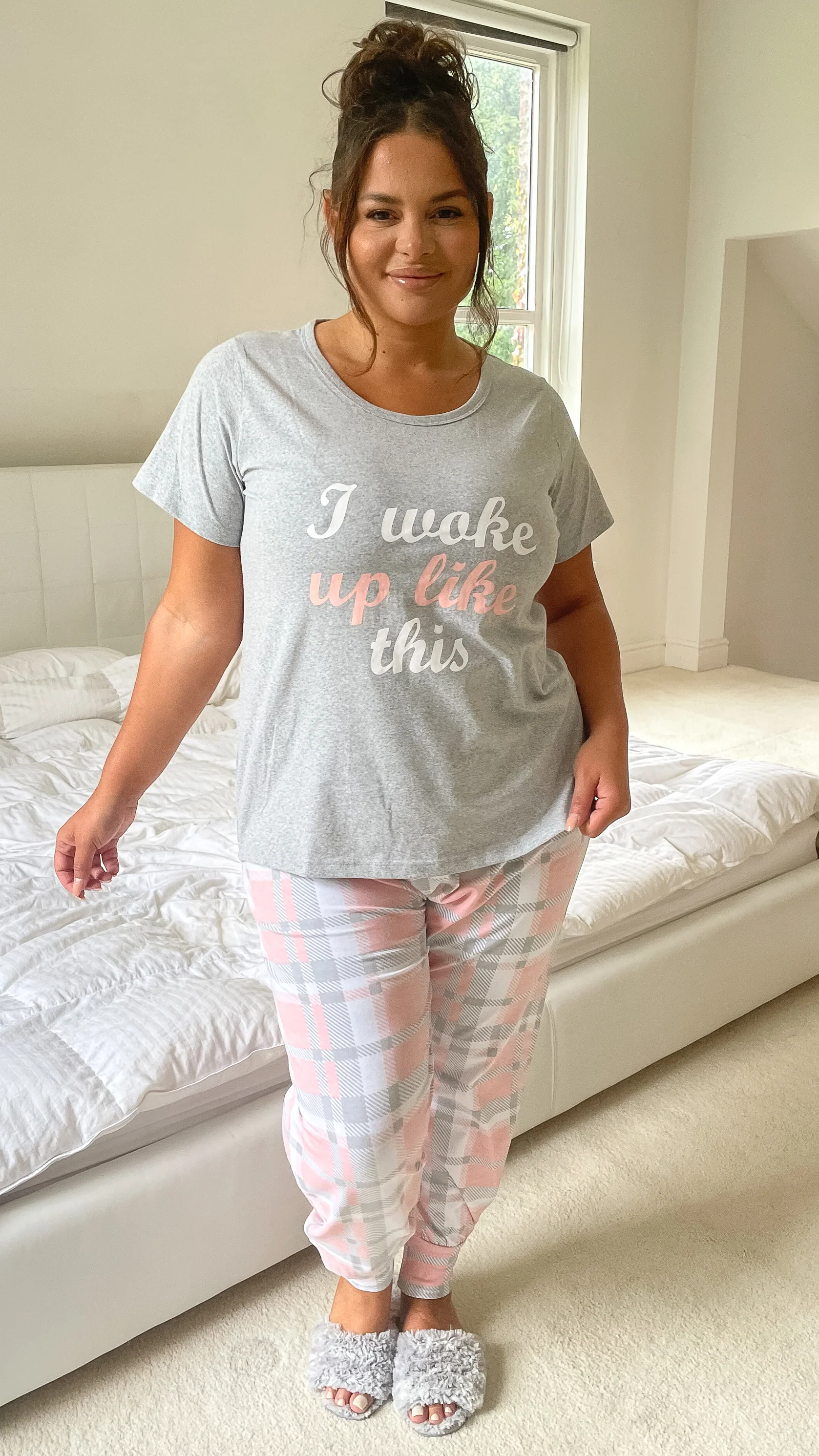 CurveWow Grey Short Sleeve Slogan PJ Set - Image 3