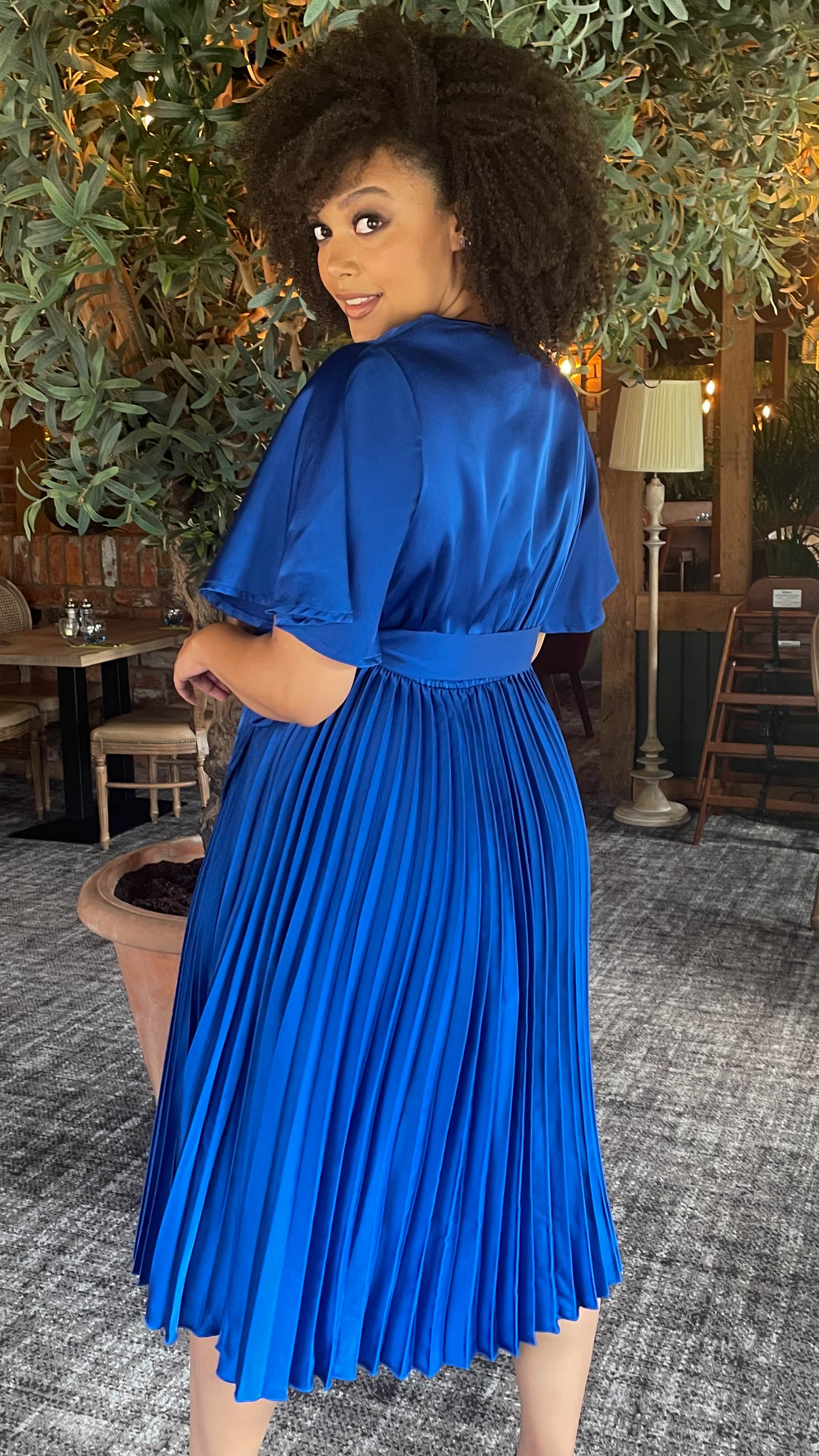 CurveWow Short Sleeve Pleated Wrap Dress Royal Blue - Image 10