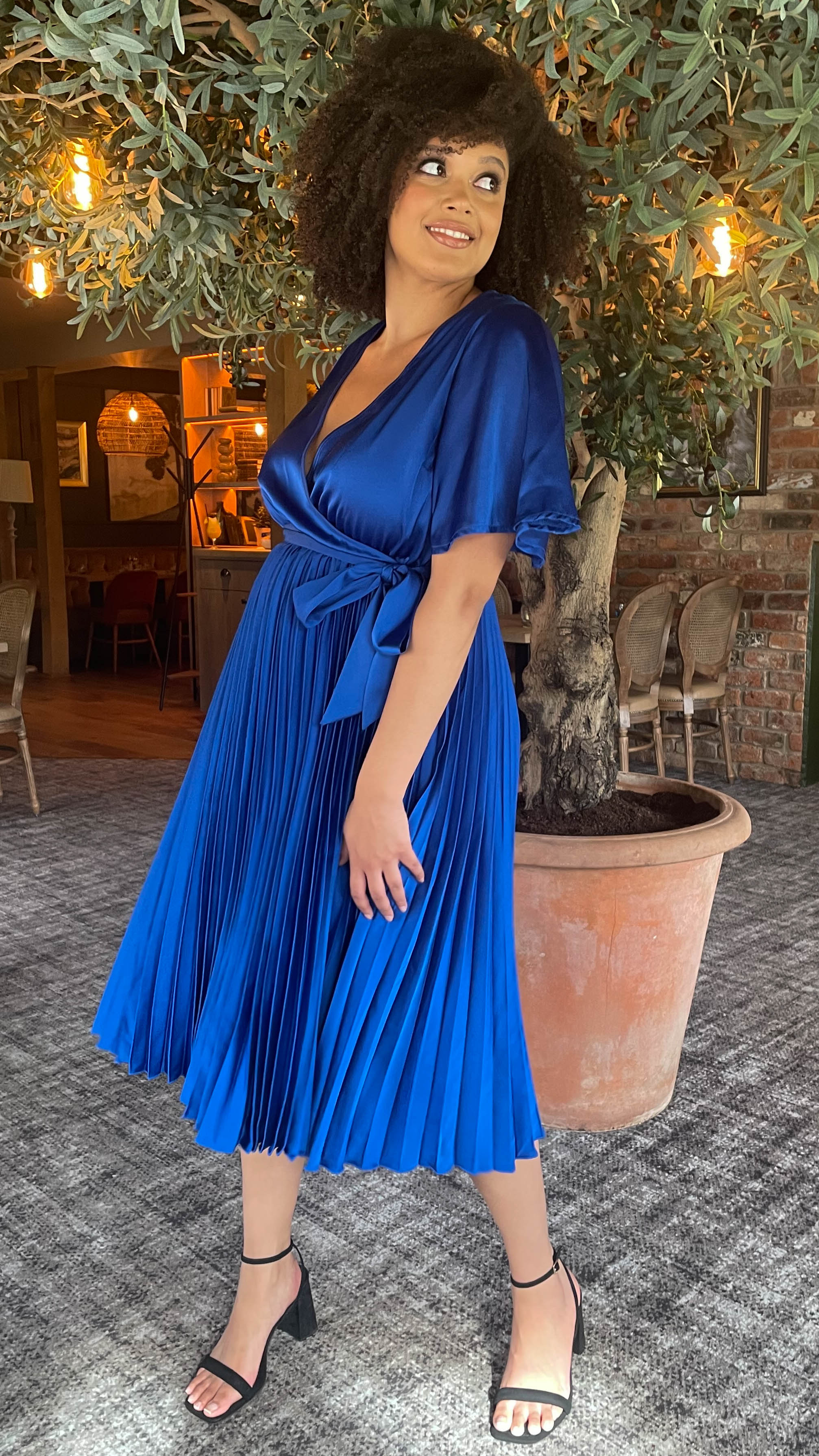 CurveWow Short Sleeve Pleated Wrap Dress Royal Blue - Image 6