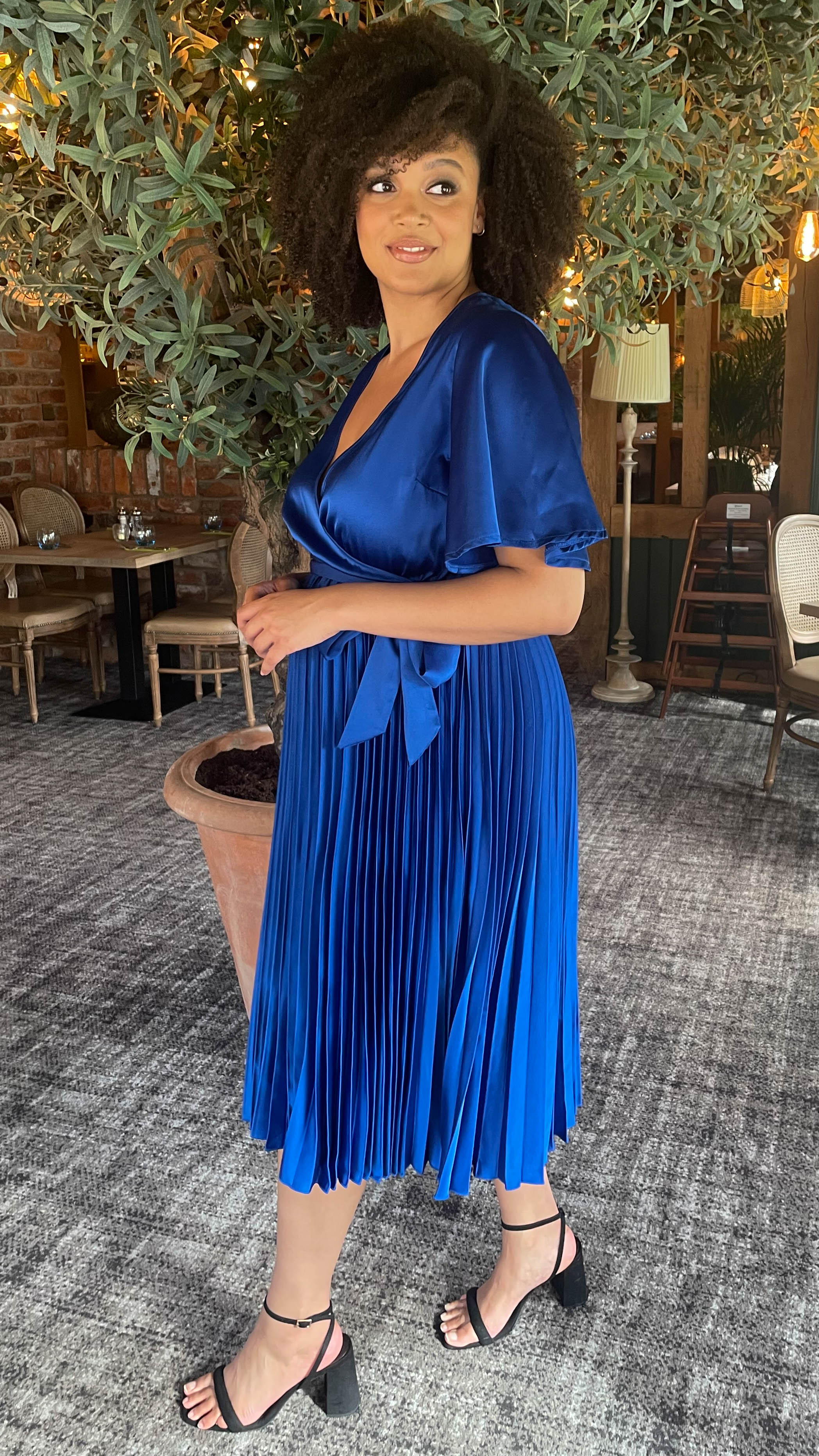 CurveWow Short Sleeve Pleated Wrap Dress Royal Blue - Image 8